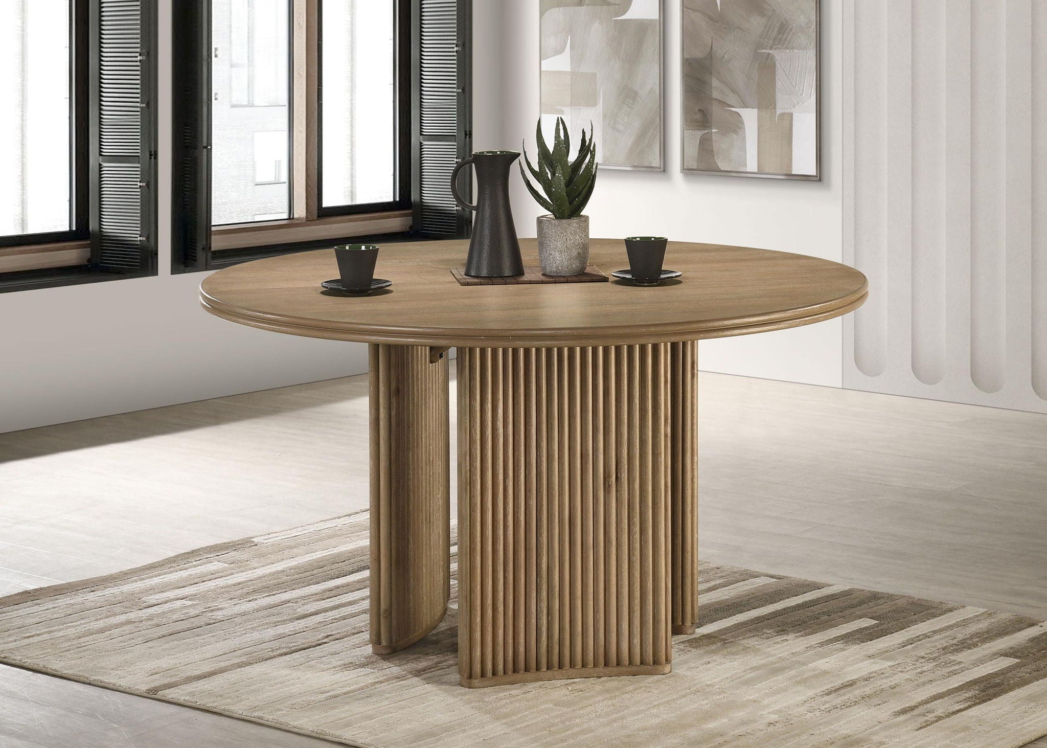 Adina 53-inch Round Wood Dining Table Distressed Light Brown