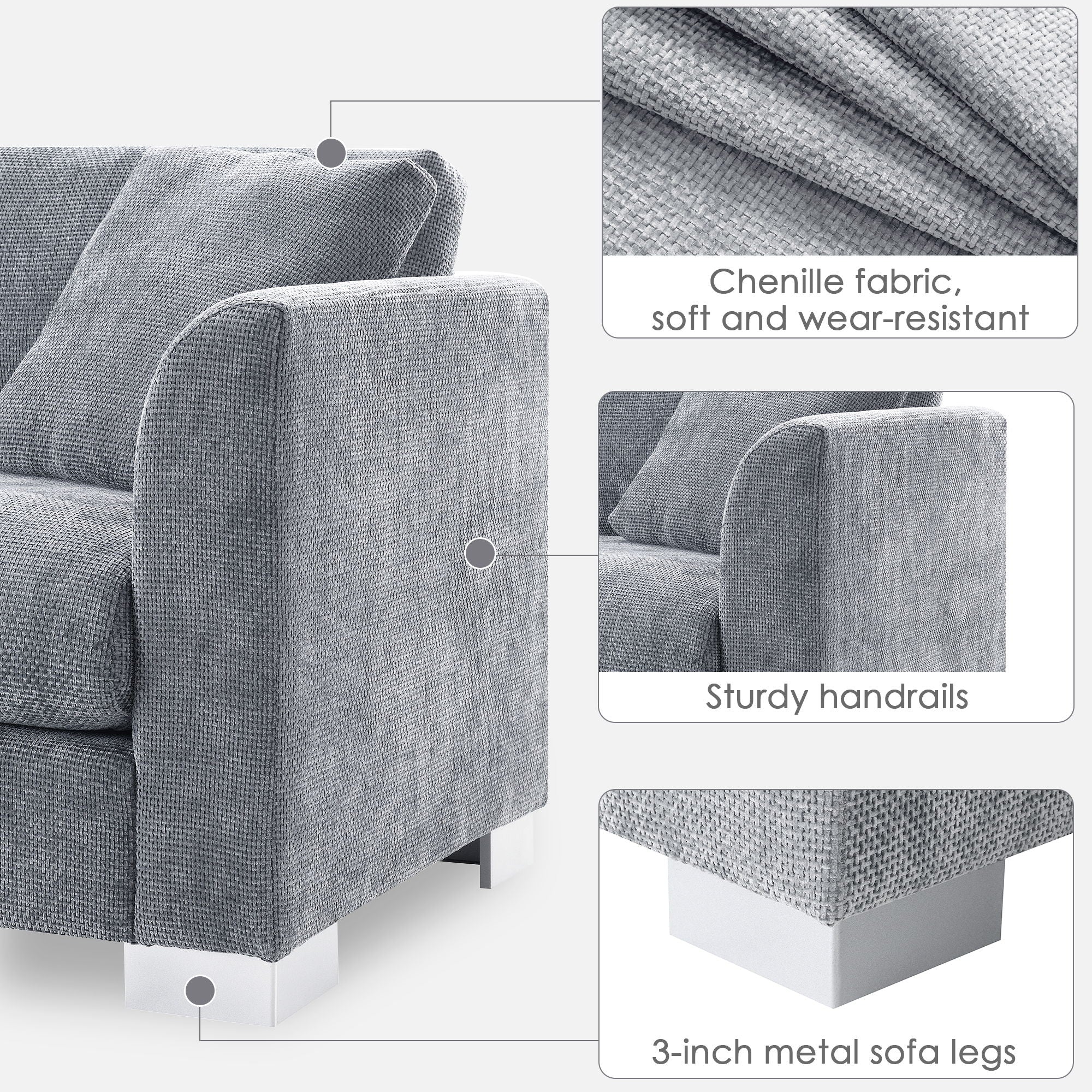 Modern Cloud Sectional Sofa L Shaped Luxury Couch Set With 2 Free Pillows 4 Seat With Oversized Chaise