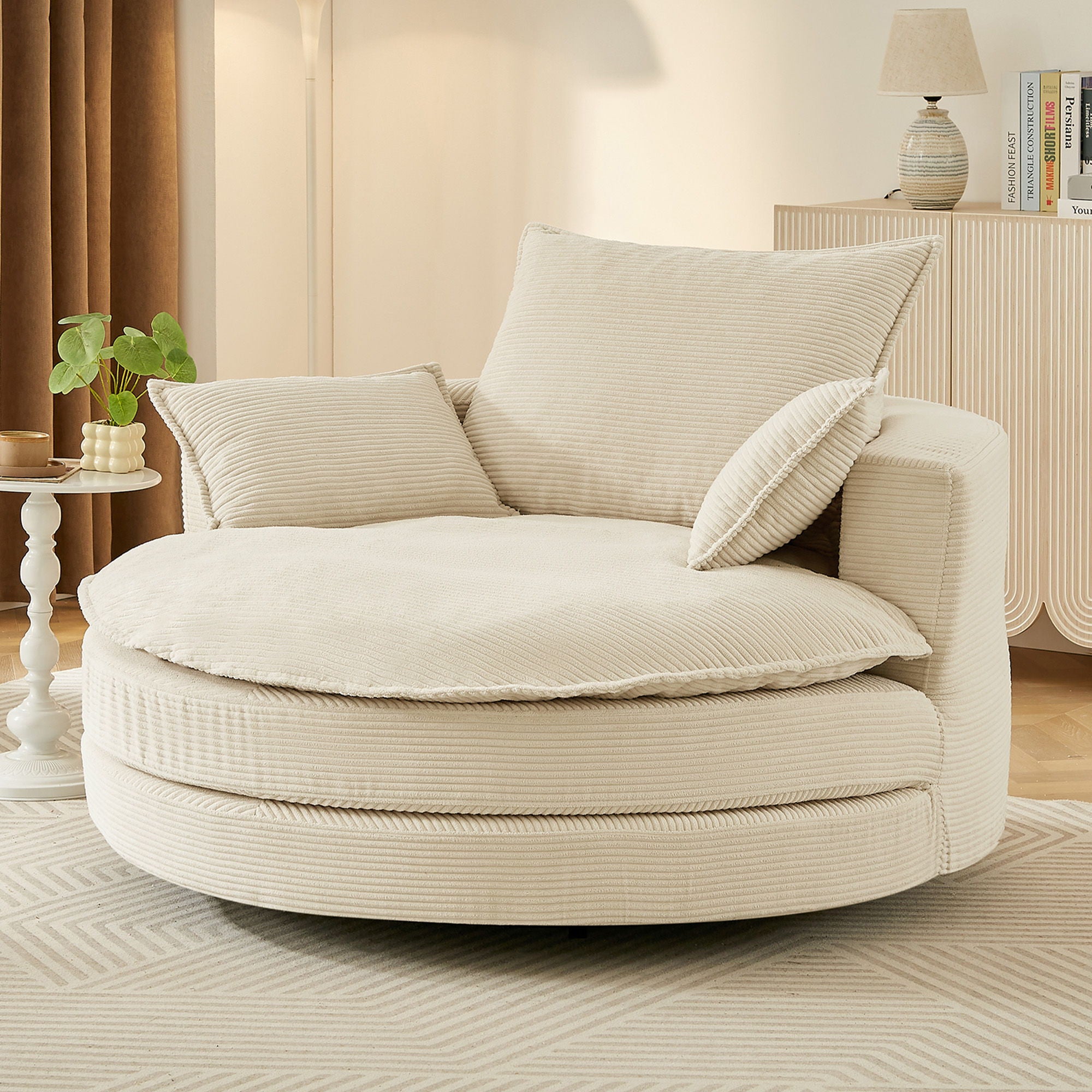 360° Swivel Accent Barrel Chair With Dual Layer Cushion And 3 Removable Pillows