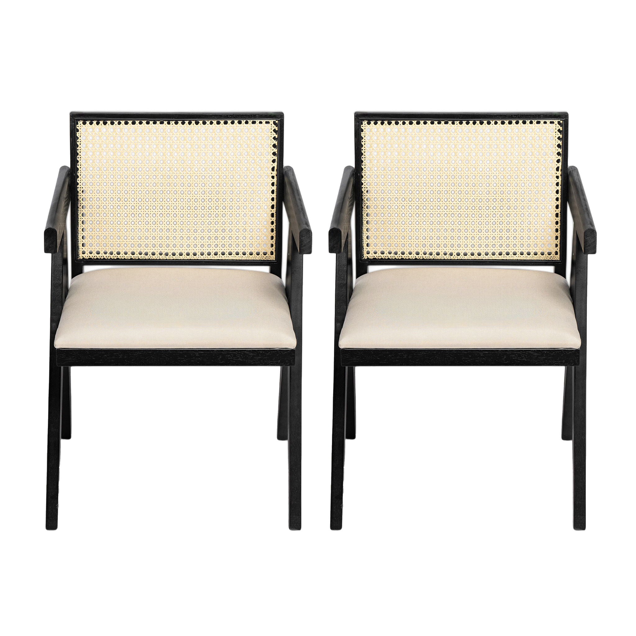 Chandigarh Farmhouse Style Cane Upholstered Dining Chairs (Set of 2)