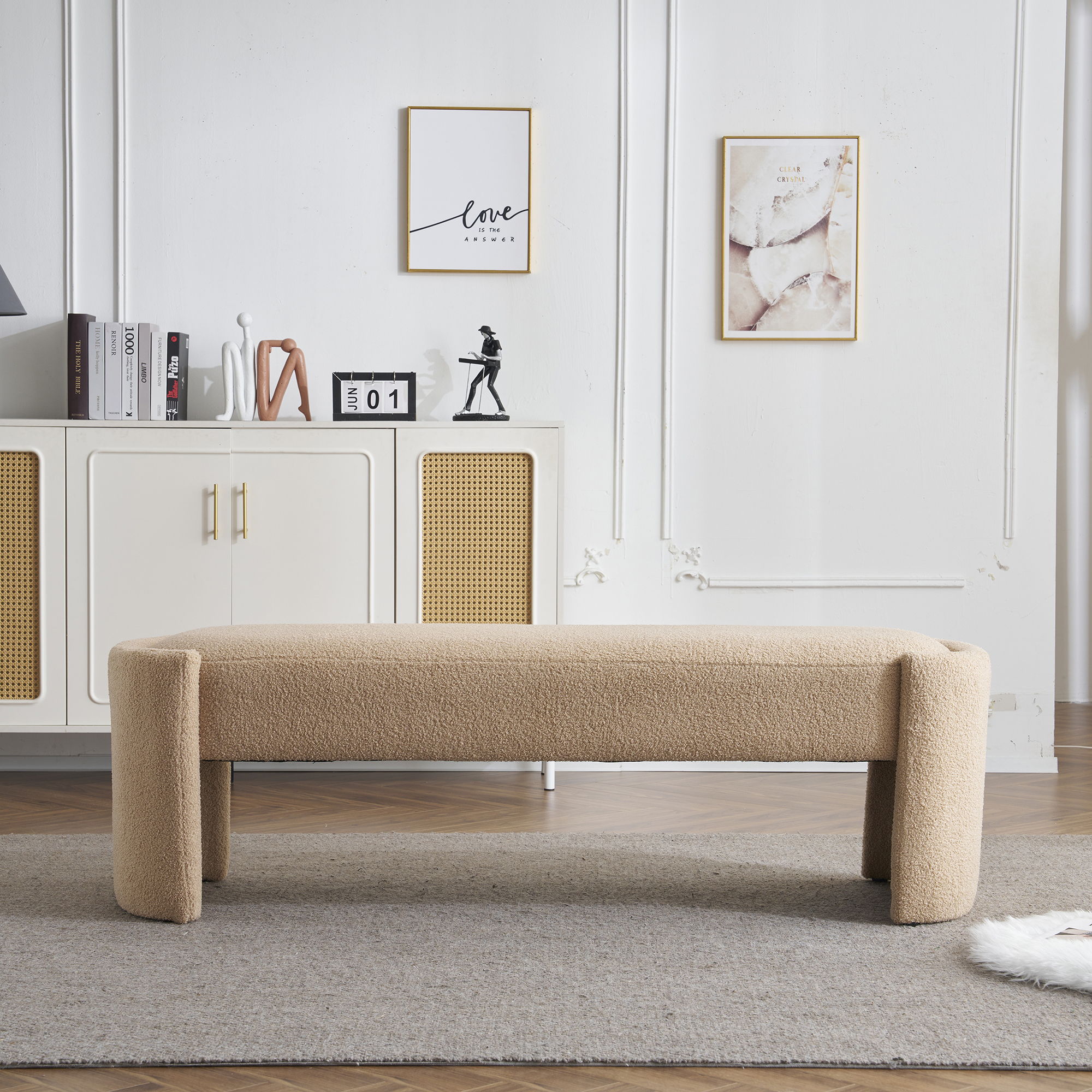 Simple Long Ottoman Bench - Light Camel