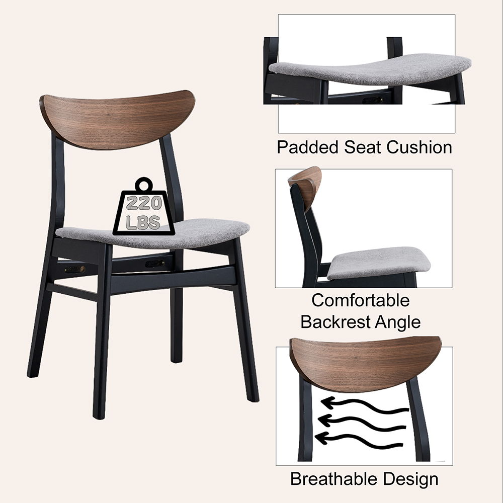 Rebi - Side Chair Set of 2) - Gray Linen, Walnut & Black