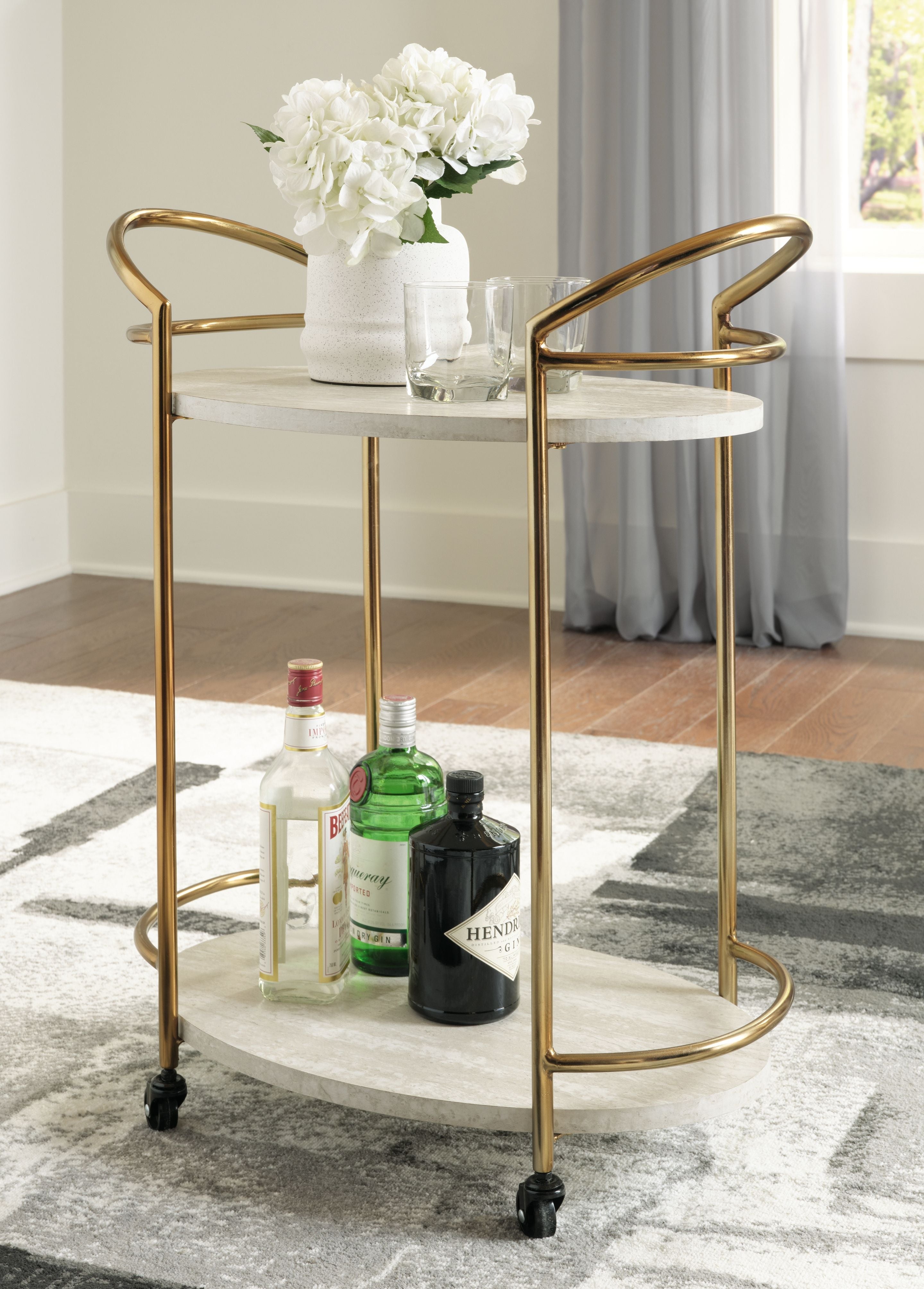 Signature Design by Ashley® Tarica - Cream / Gold Finish - Bar Cart | Meri Furniture