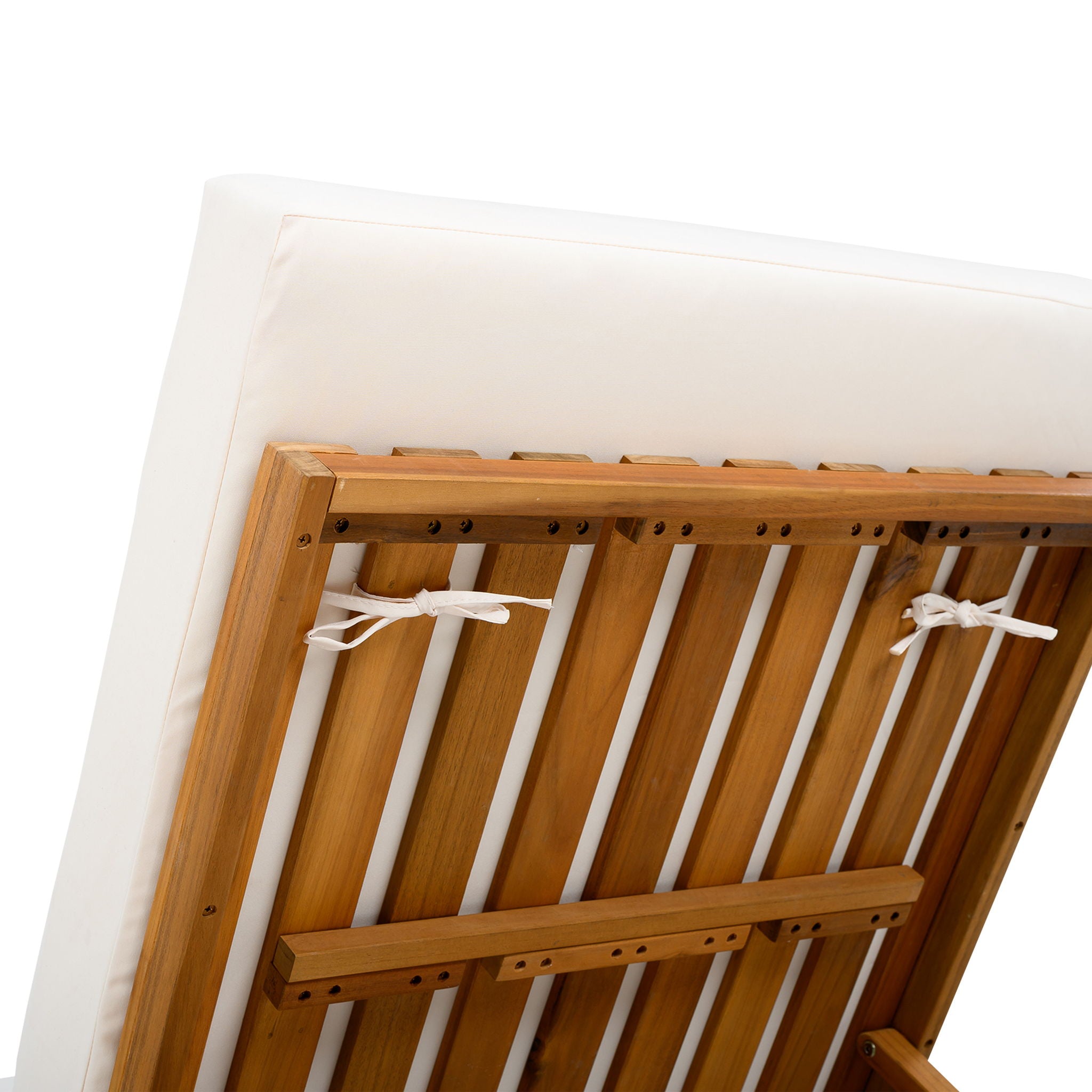 Premium Acacia Wood Lounge Chaise Set With Water Resistant Cushions, Adjustable Recline - Cream / Teak