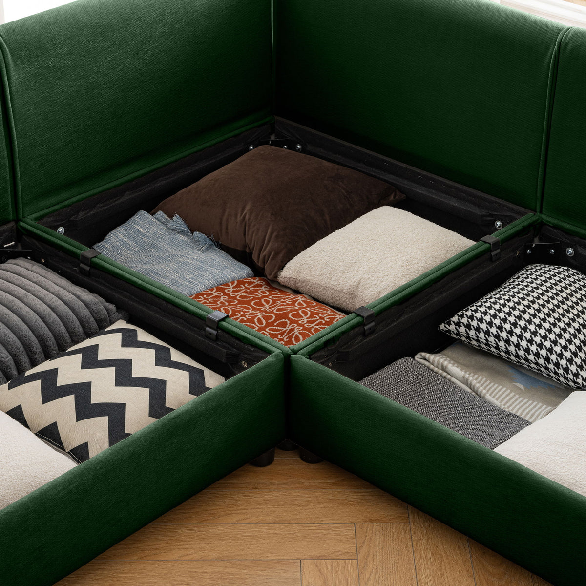 Modern (Set of 6) Modular Sectional Sofa With Storage Soft Cylindrical Design For Living Room - Green