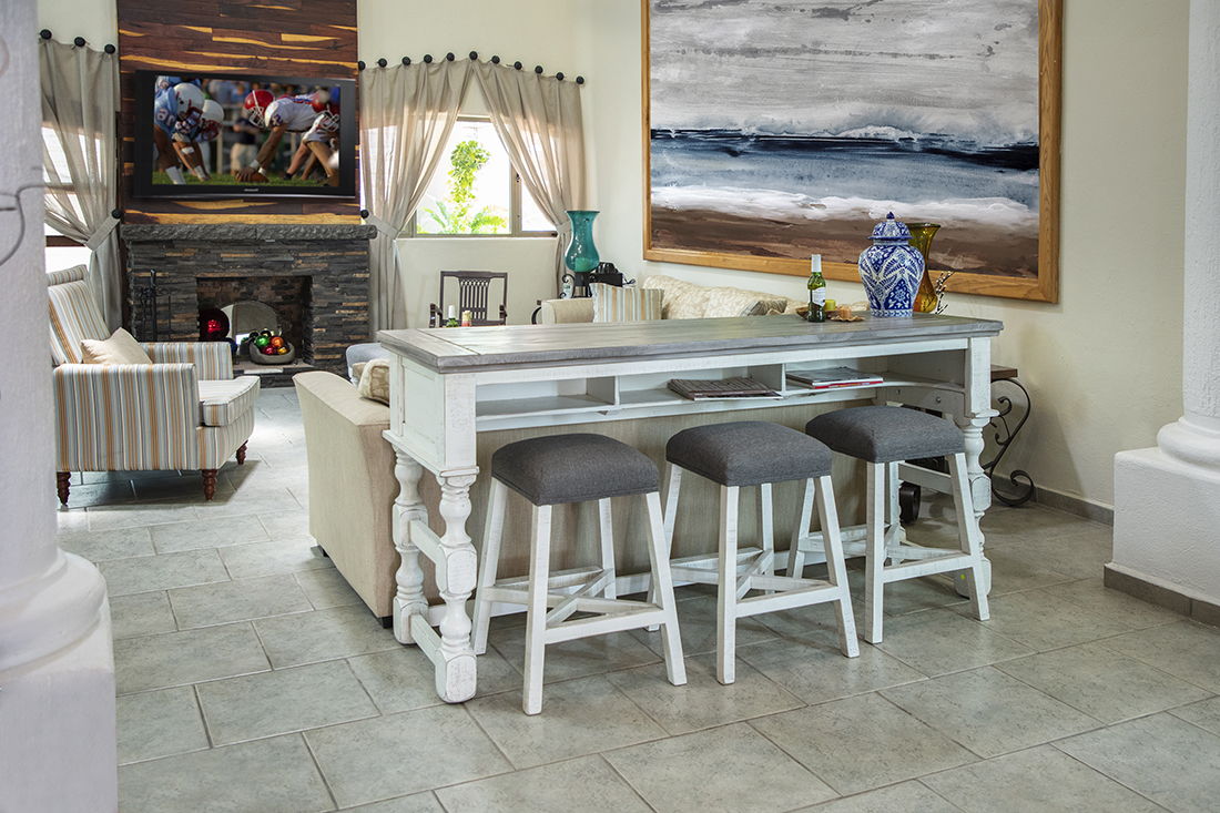 International Furniture Direct Stone - Stool With Fabric Seat - Antiqued Ivory / Weathered Gray | Meri Furniture