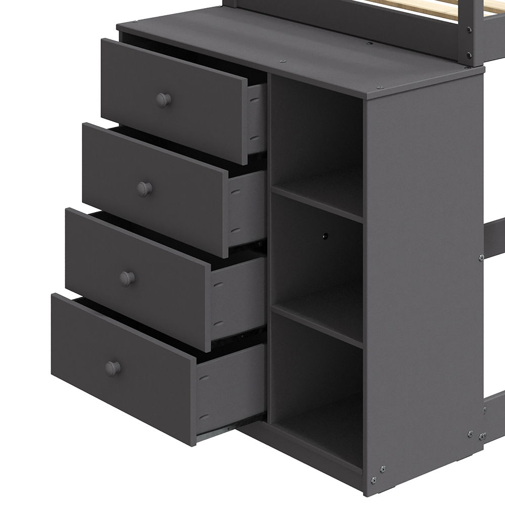 Gaston - Twin Over Twin Bunk Bed With 4 Drawers & 3 Compartments - Gray