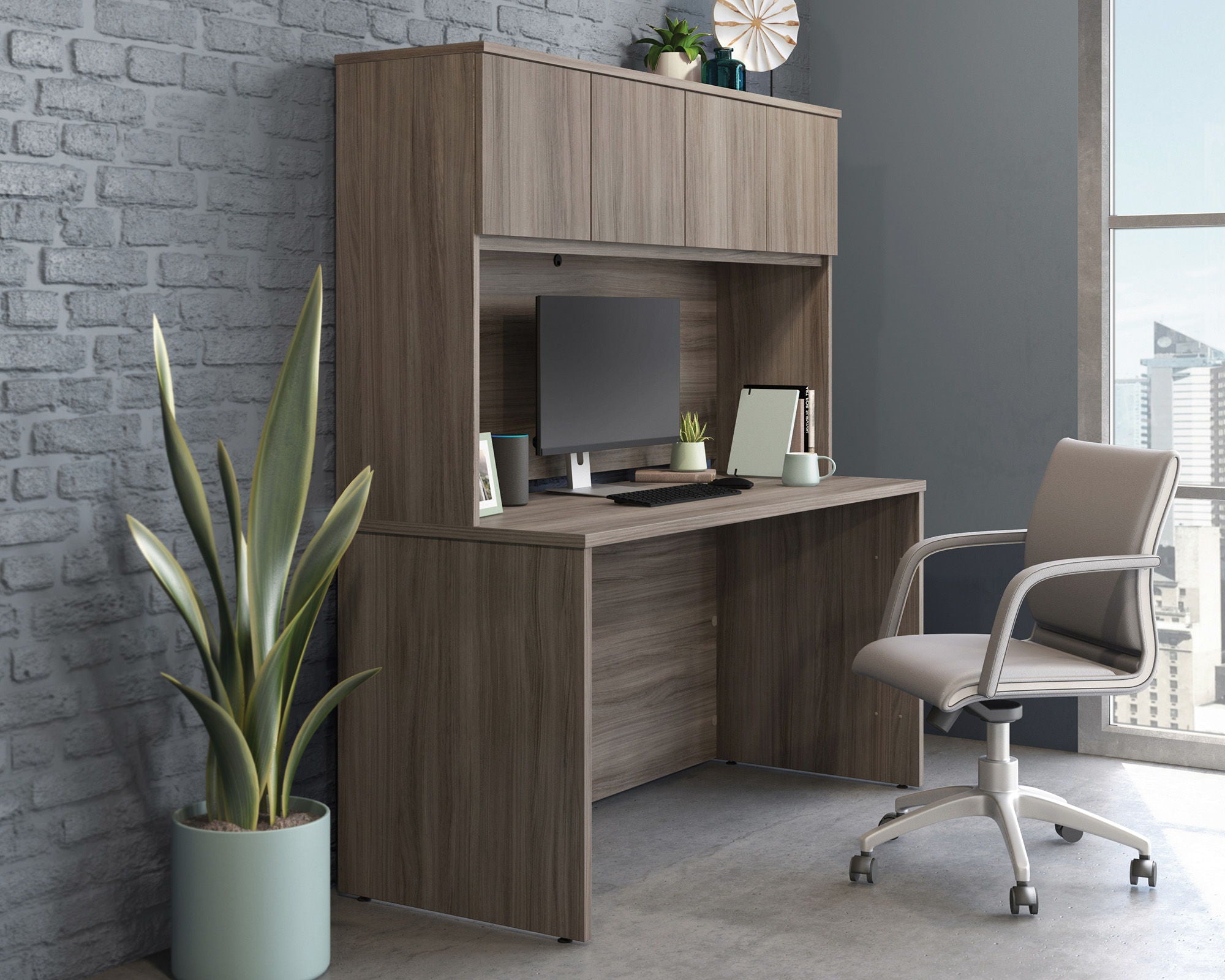 60" Desktop Hutch in Hudson Elm