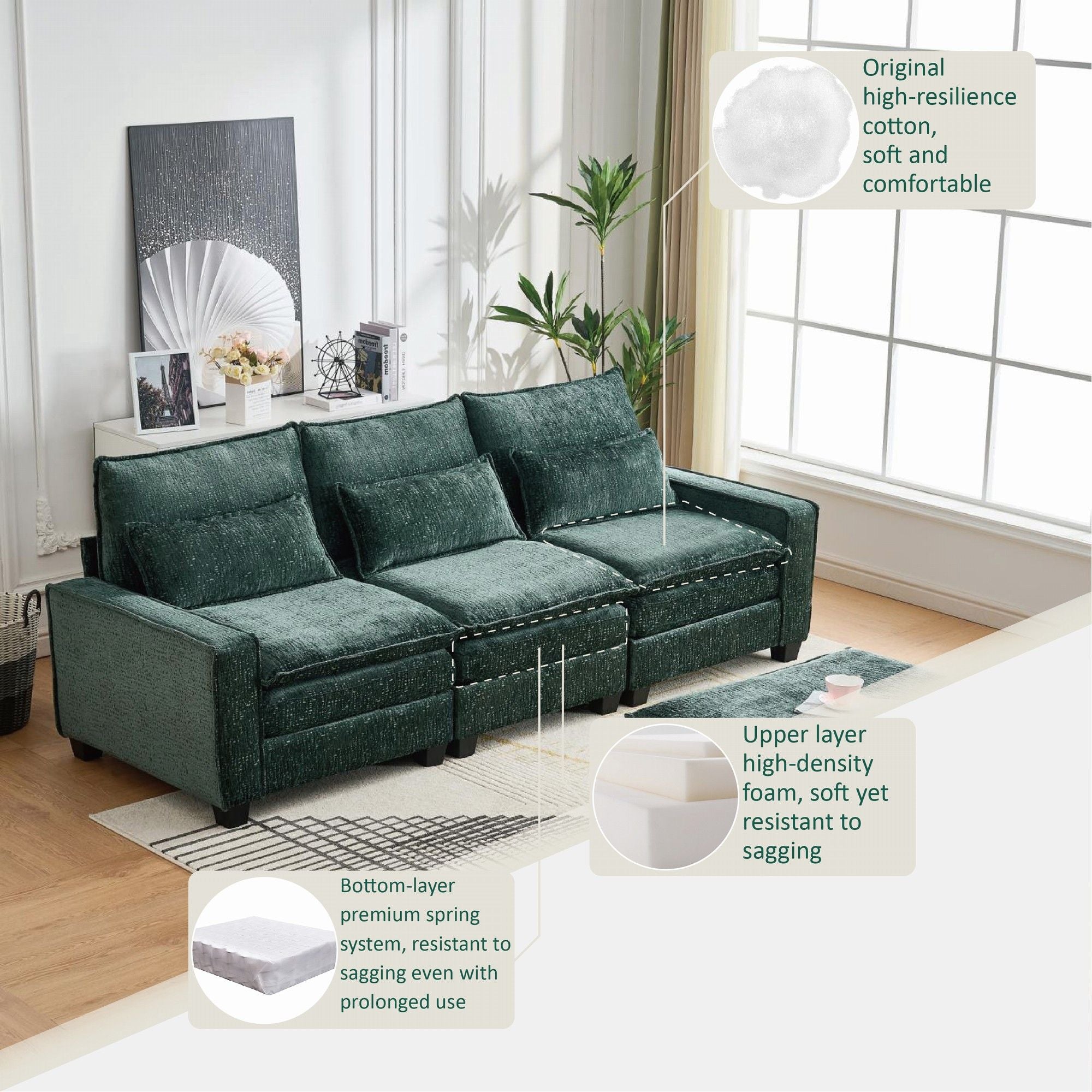 Modern Comfy Chenille L Shaped Sectional Sofa With Movable Ottoman