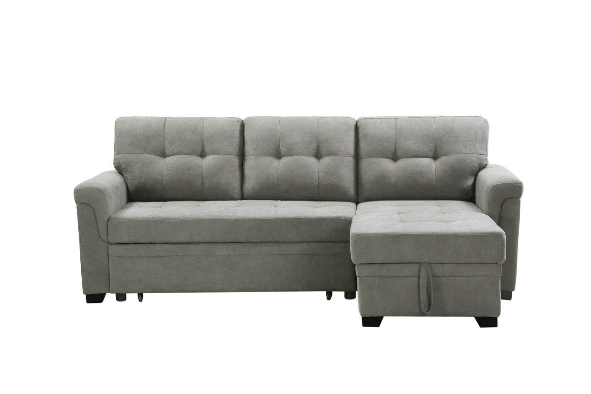 Lucca 84"W Light Gray Fabric Reversible Sectional Sleeper Sofa Chaise with Storage
