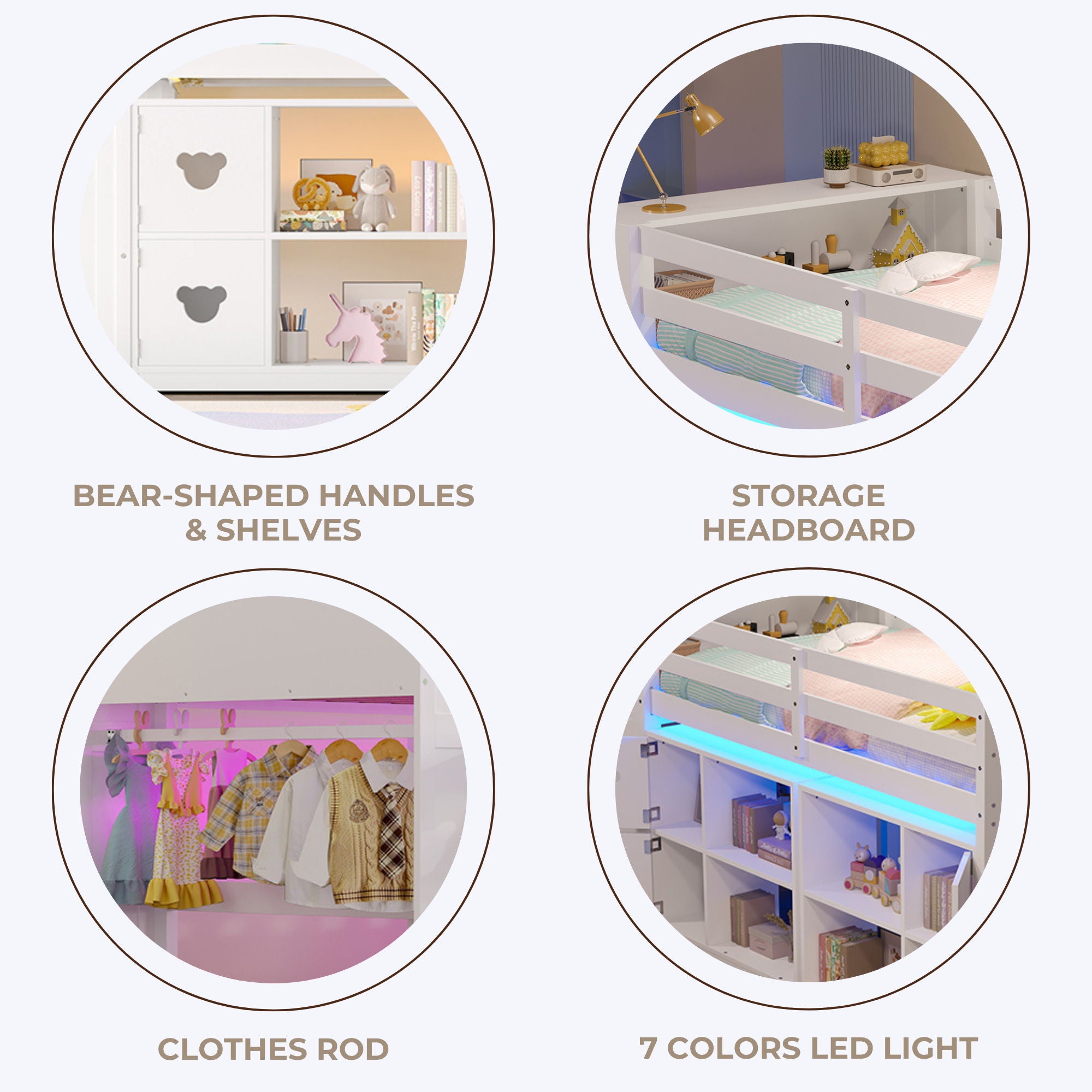 Loft Bed With Storage Cabinets, Staircase Drawers & LED Lights