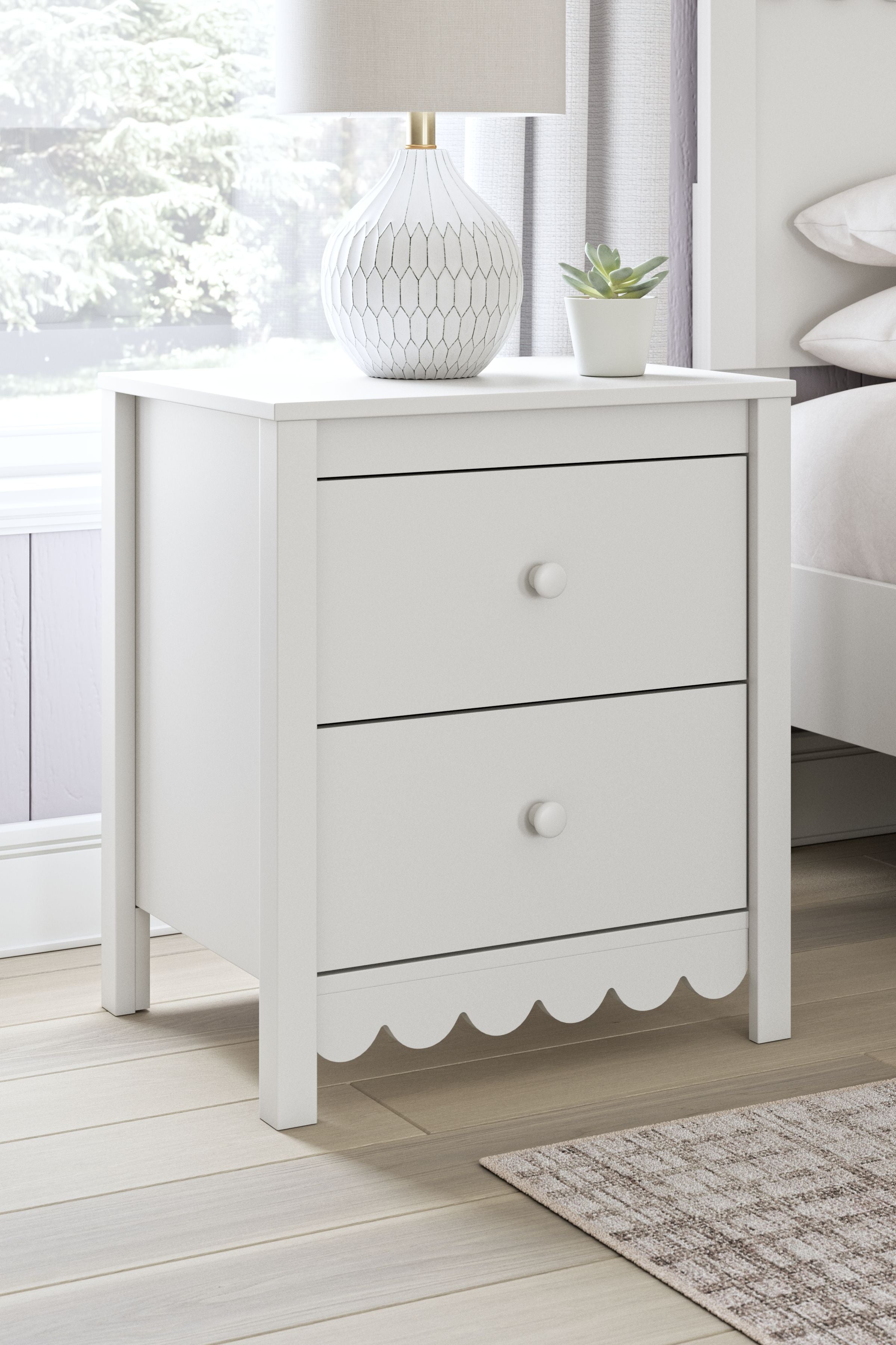 Signature Design by Ashley® Hallityn - White - Two Drawer Night Stand | Meri Furniture