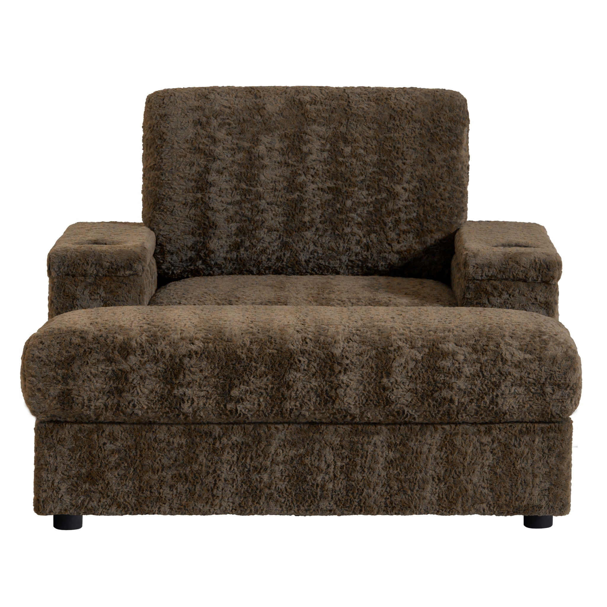 Oversized Chaise Lounge Indoor Rabbit Fur Sofa Bed With Storage Ottoman And Armrests Cup Holders With Deep Seat