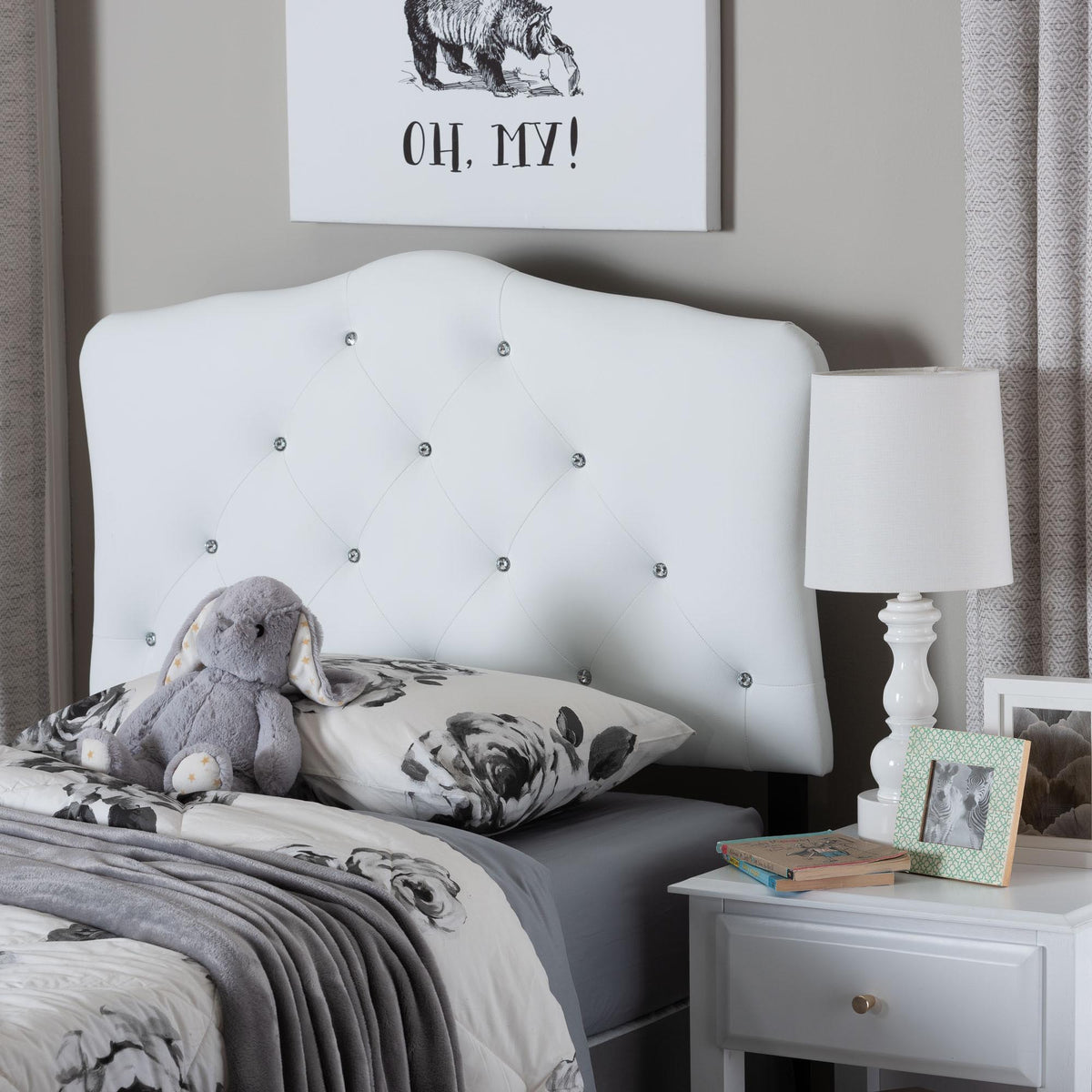 Rita Modern and Contemporary White Faux Leather Upholstered Button-Tufted Scalloped Twin Size Headboard