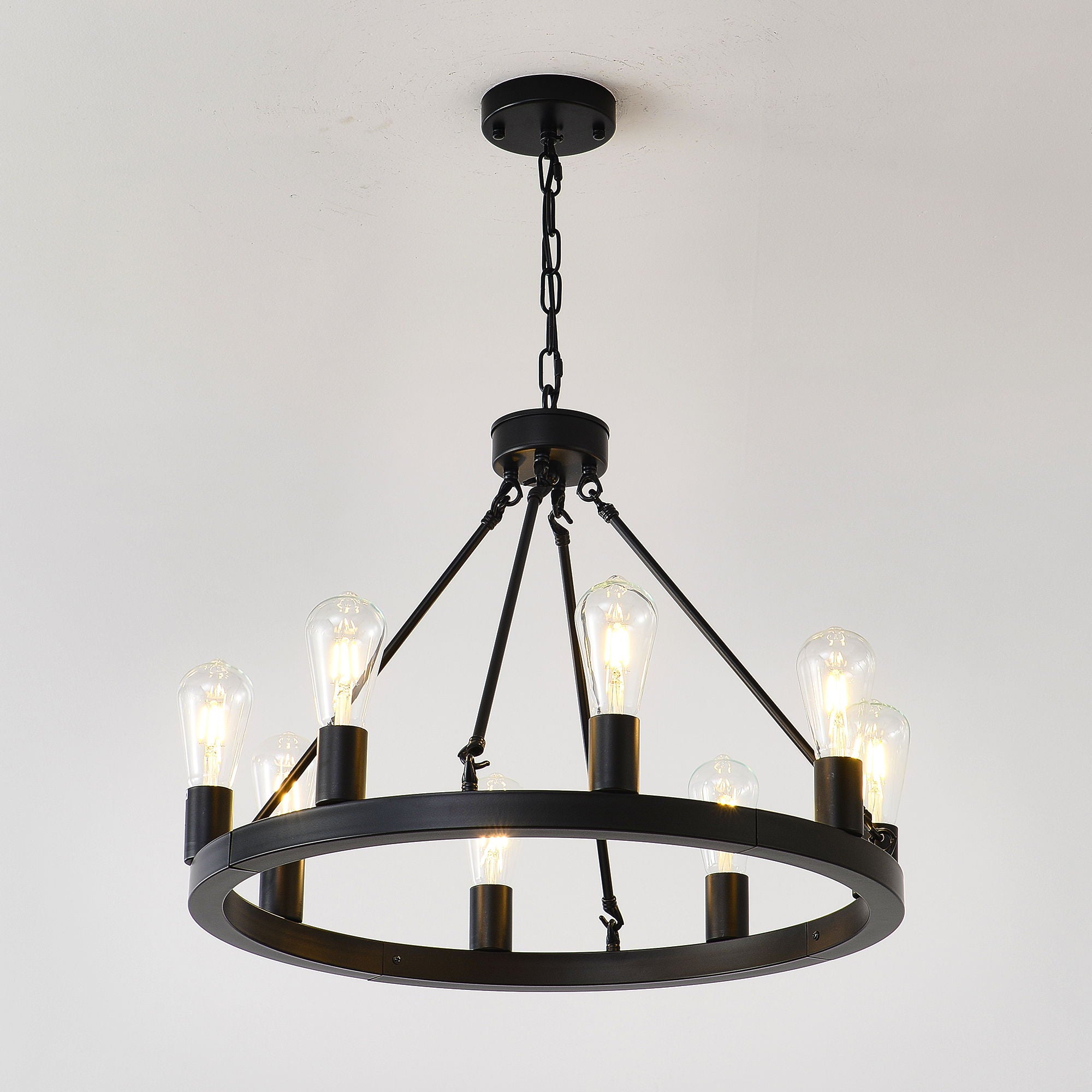 6 Light (No Bulbs) Wagon Wheel Chandelier Farmhouse Modern Small Round Chandelier For Living Room Kitchen Island Foyer Hallway Entryway Bedroom Dining Room Light Fixture Ceiling Hanging - Matte Black