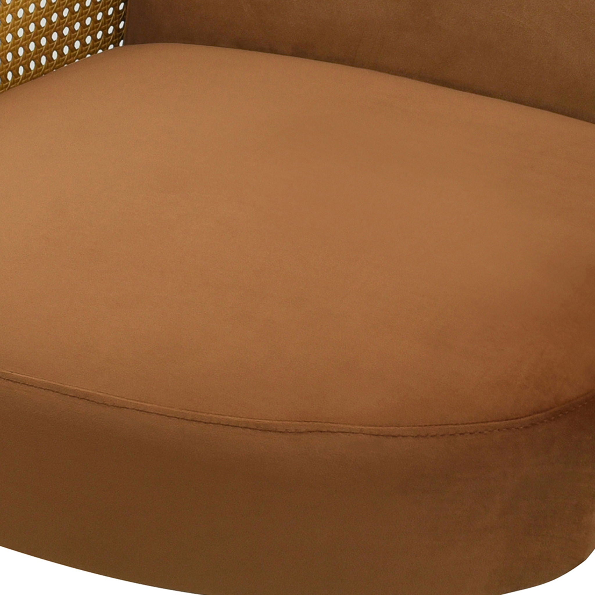 Accent Chair With Rattan Armrests And Wooden Legs Velvet For Living Room