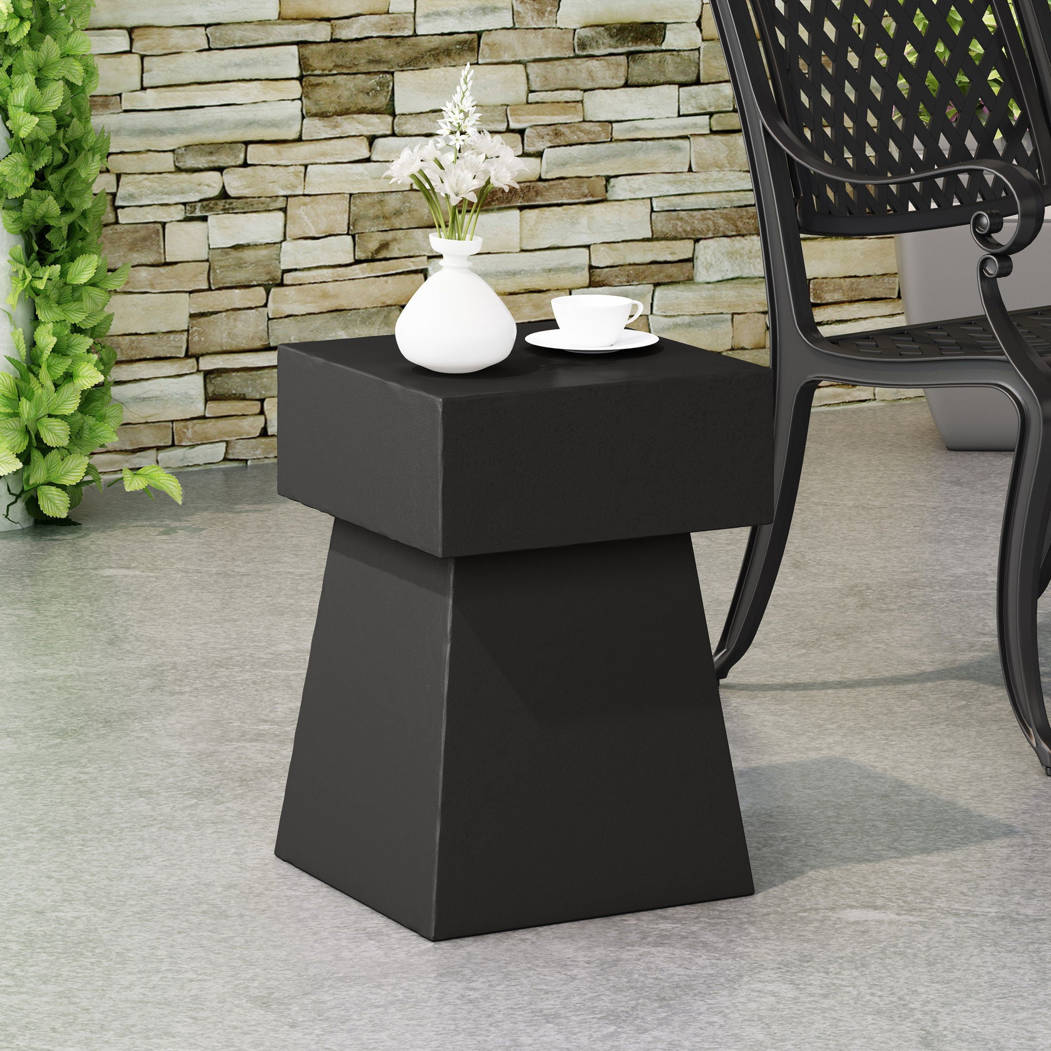 Outdoor Side Table, Patio End Table - Black
