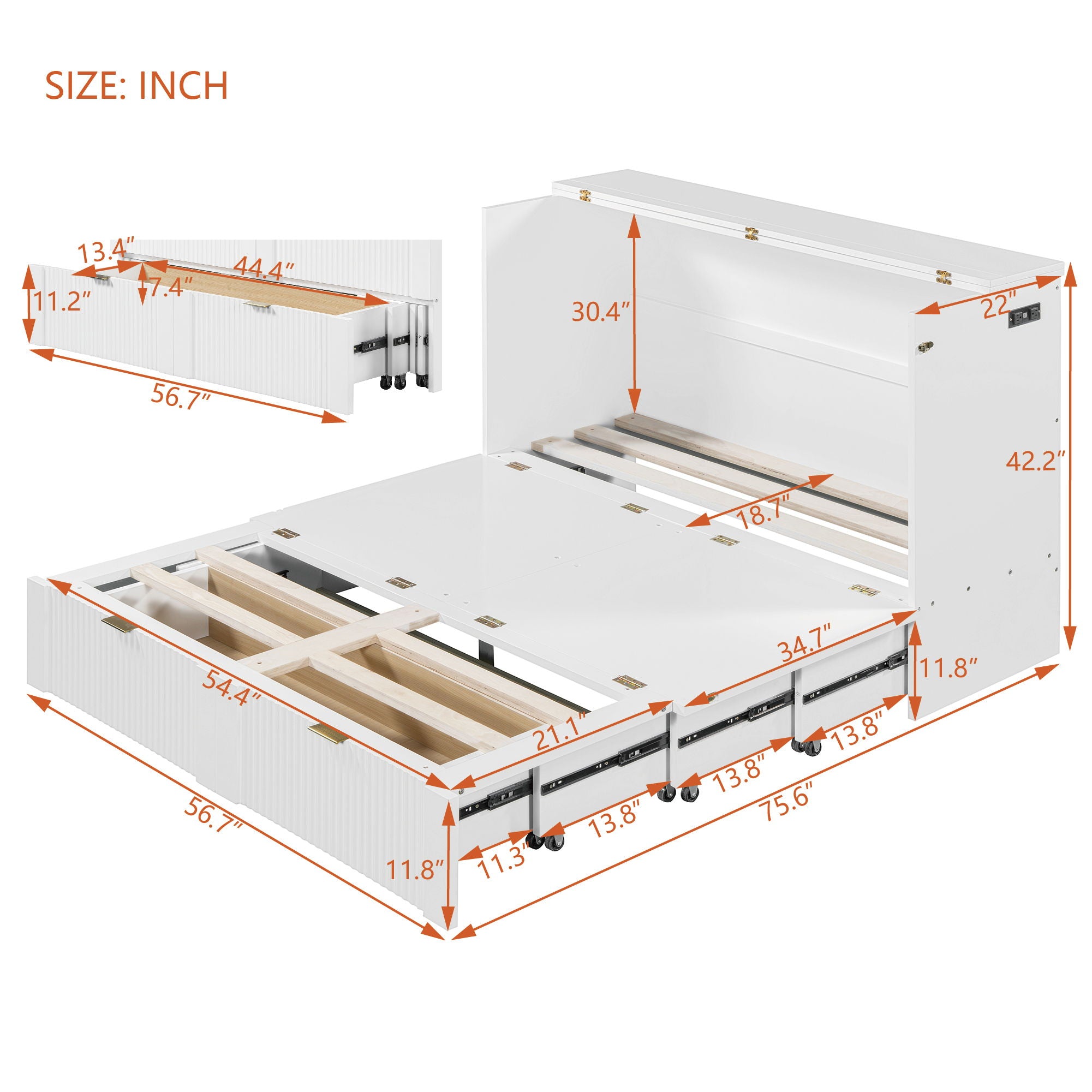 Murphy Bed With Drawer And A Set Of Sockets & USB Ports, Pulley Structure Design