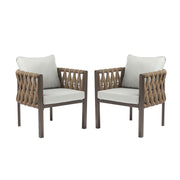 2 Pieces Outdoor Metal Patio Club Chair, Patio Furniture Arm Chair With Cushion, Modern Outdoor Furniture Deep Seating For Porch, Garden, Backyard, Balcony - Brown / Light Gray