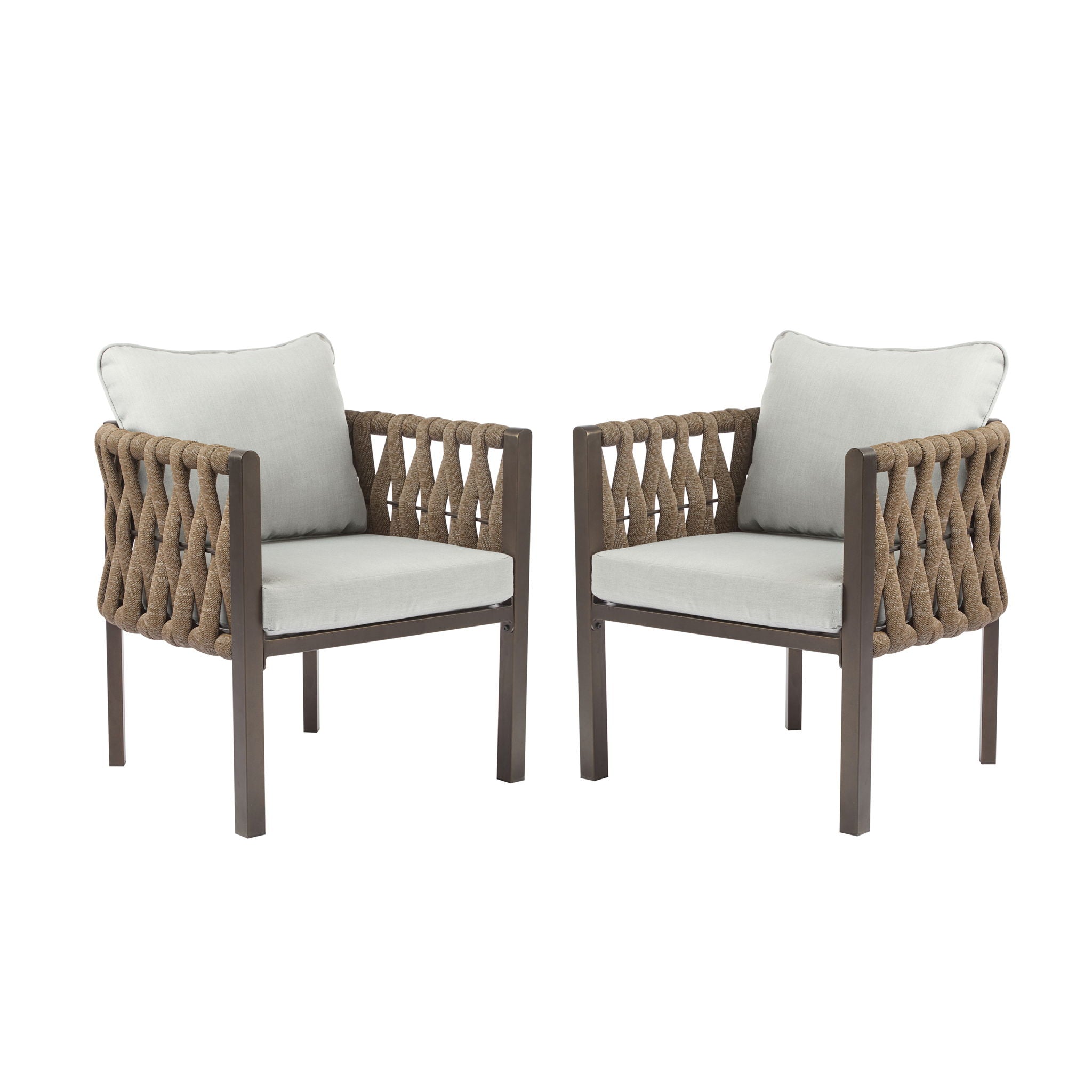 2 Pieces Outdoor Metal Patio Club Chair, Patio Furniture Arm Chair With Cushion, Modern Outdoor Furniture Deep Seating For Porch, Garden, Backyard, Balcony - Brown / Light Gray