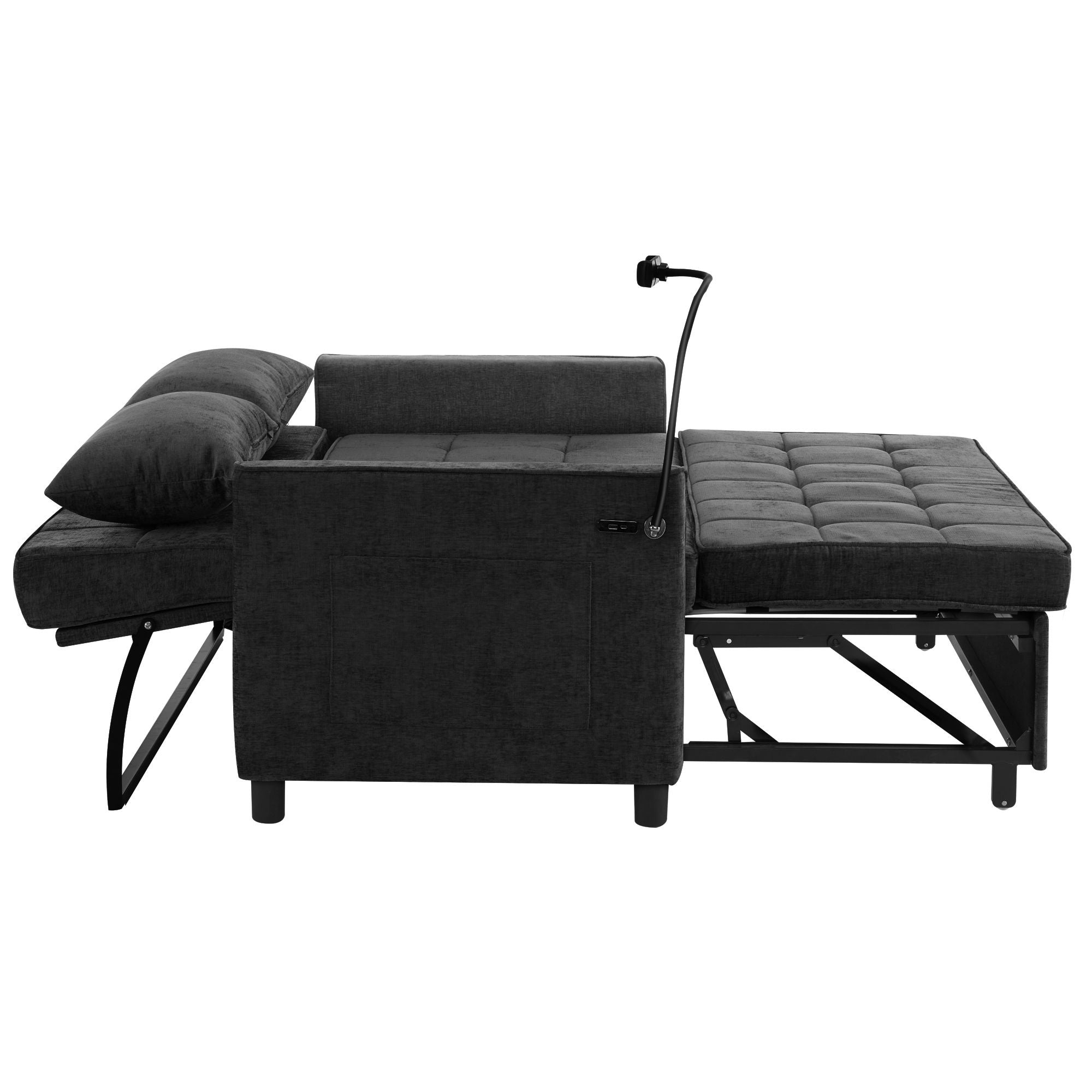 Loveseat Sofa Bed Sleeper With Reversible Backrest, Side Pockets, USB Ports, Phone Holder