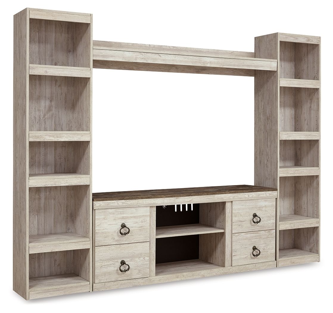 Signature Design by Ashley® Willowton - Whitewash - 4-Piece Entertainment Center | Meri Furniture