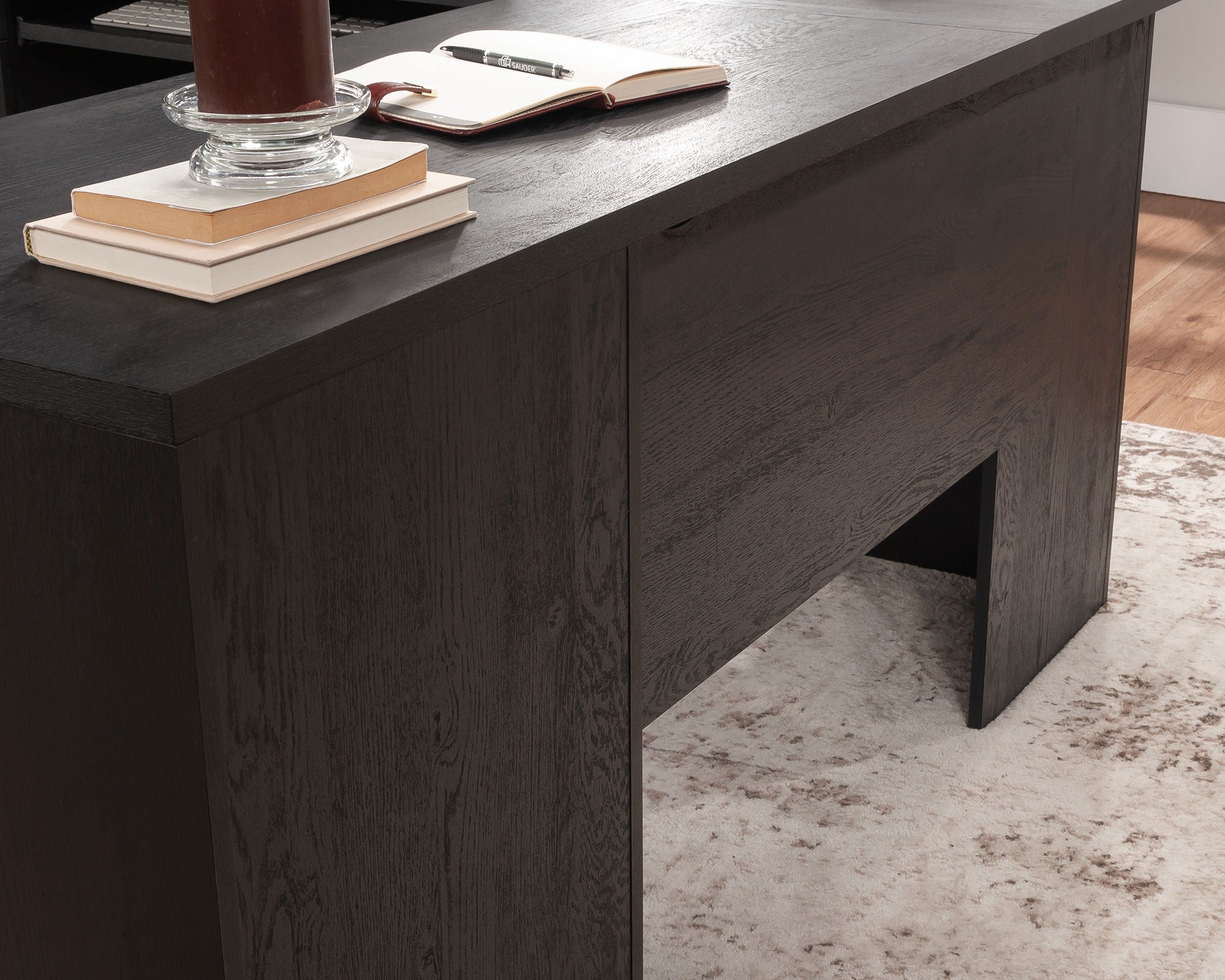 L-Shaped Desk with Drawers in Raven Oak