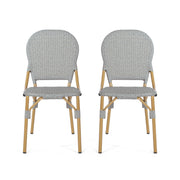 Outdoor Rattan And Aluminum Armless French Bistro Chairs (Set of 2) - Dark Gray