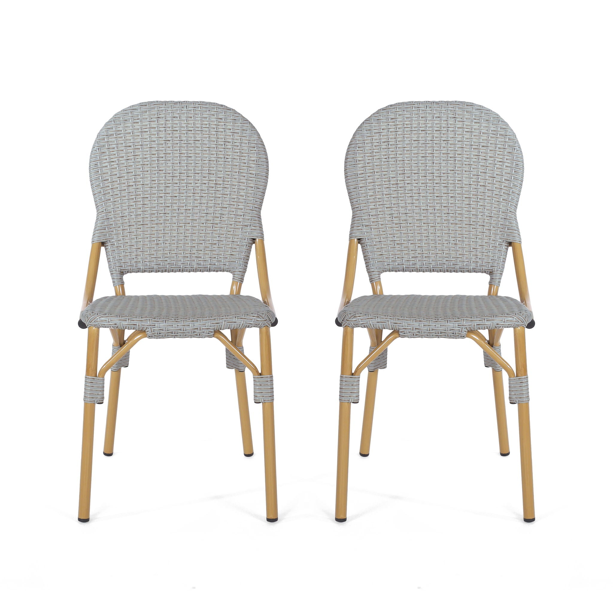 Outdoor Rattan And Aluminum Armless French Bistro Chairs (Set of 2) - Dark Gray