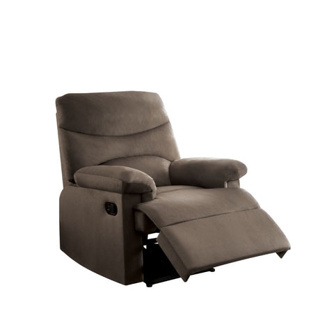 The lovely Arcadia recliner offers comfort, style and value for any home. A smooth microfiber seat cushion provides relaxation from seat to toe with an easy to reach external handle for operating the reclining mechanism.