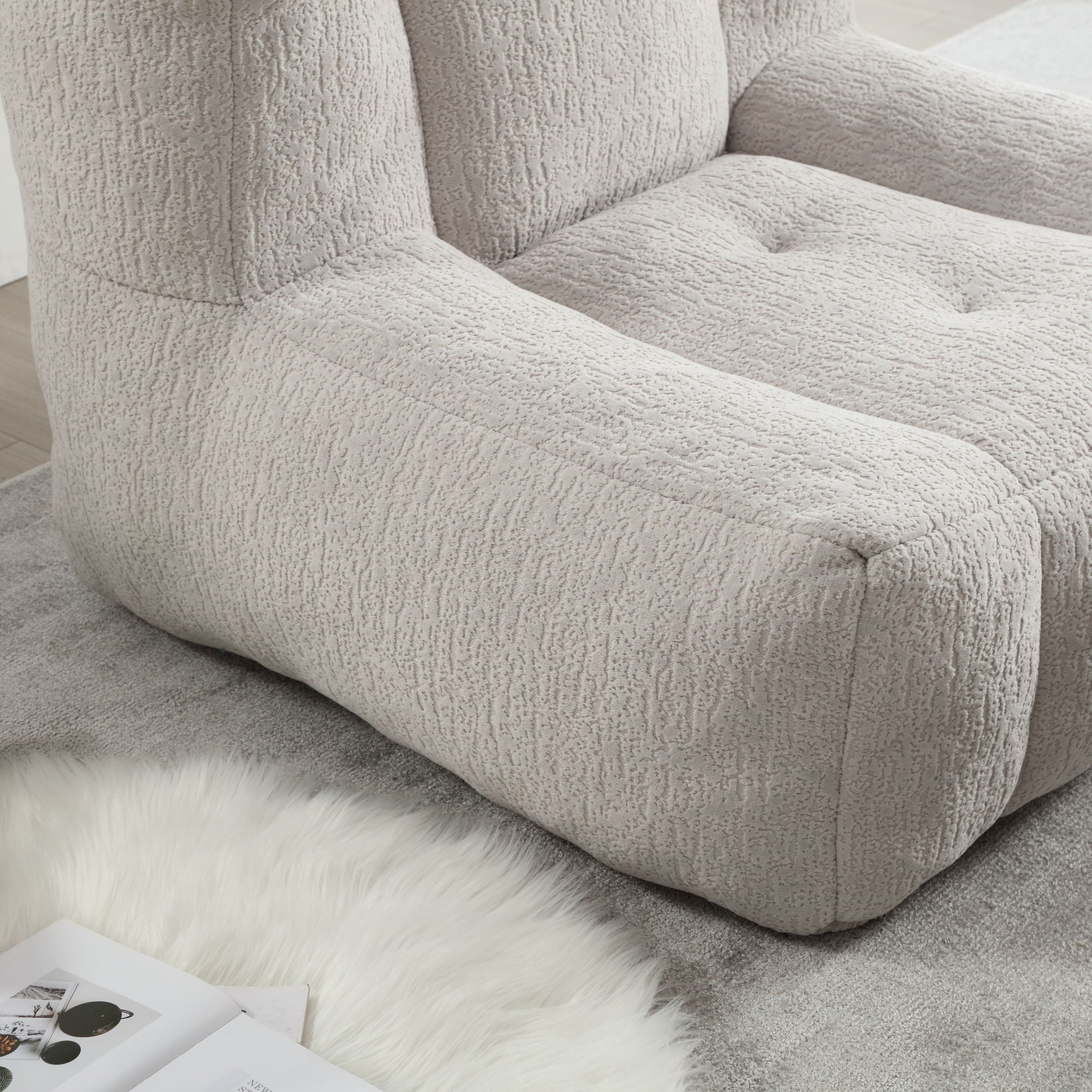 Modern Indoor Fluffy Bean Bag Chair With Memory Foam And Ottoman, Super Soft