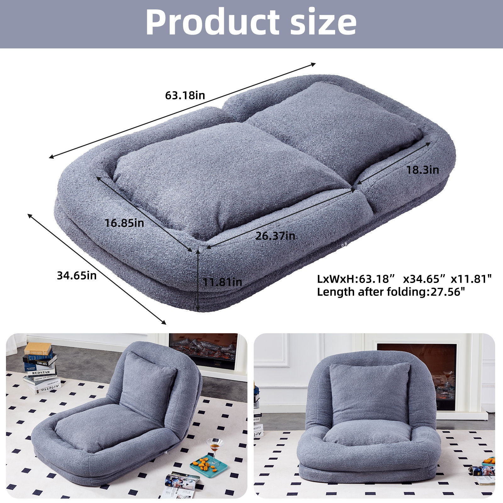 Contemporary Folding Sofa Chair With 5 Adjustable Positions For Gaming, Meditation, And Relaxation