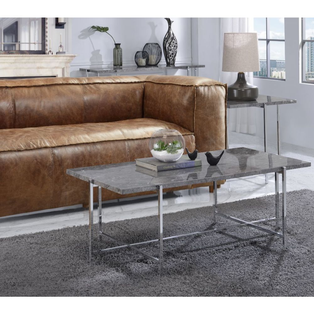 ACME Adelae - Coffee Table - Faux Marble & Chrome | Meri Furniture