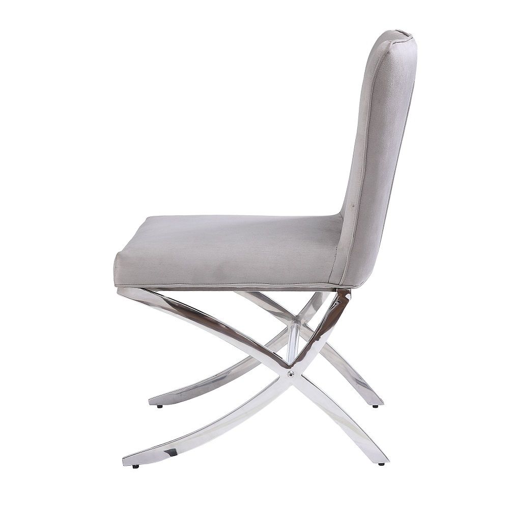 Daire - Side Chair Set of 2) - Light Gray Velvet & Chrome
