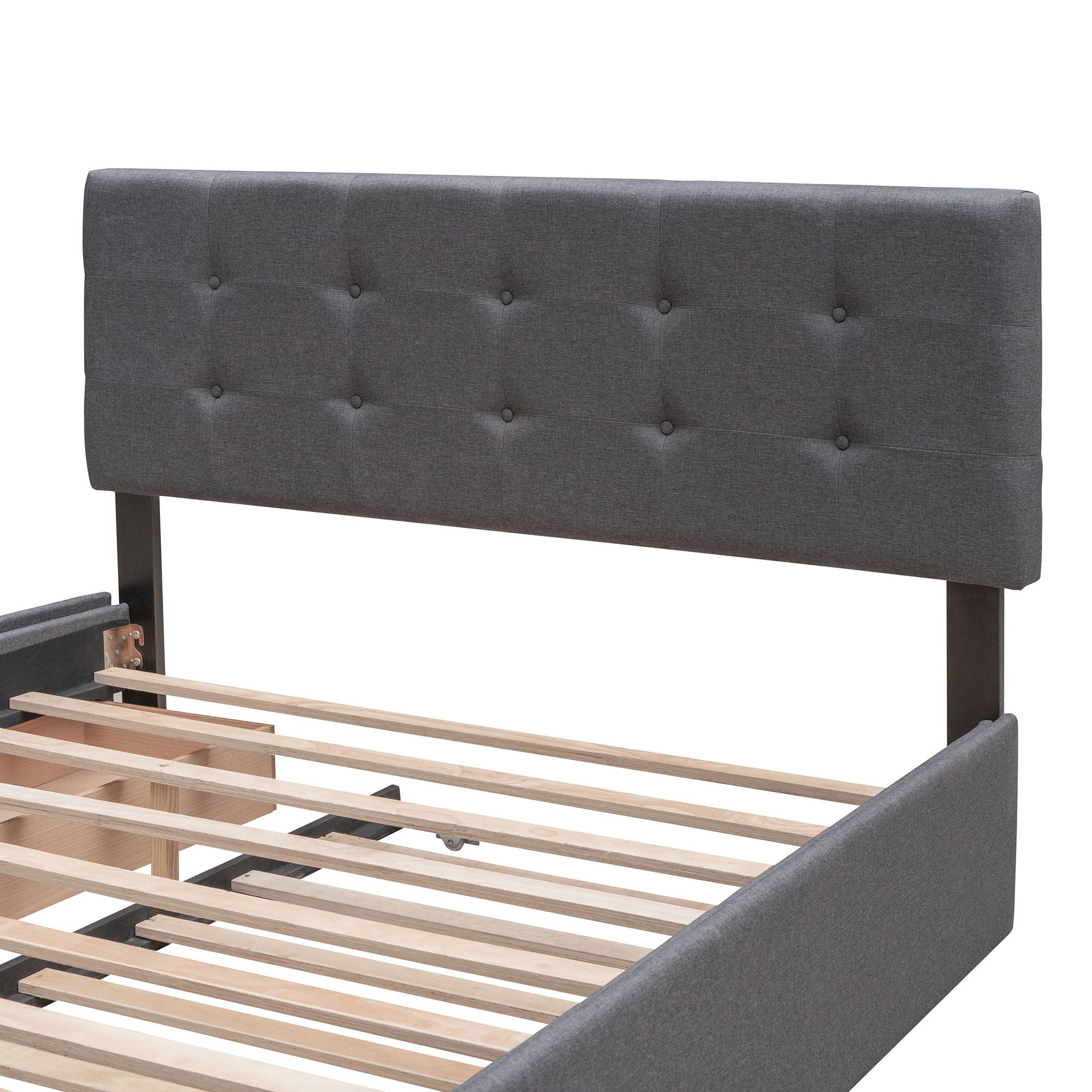 Upholstered Platform Bed With Classic Headboard And Drawers, No Box Spring Needed