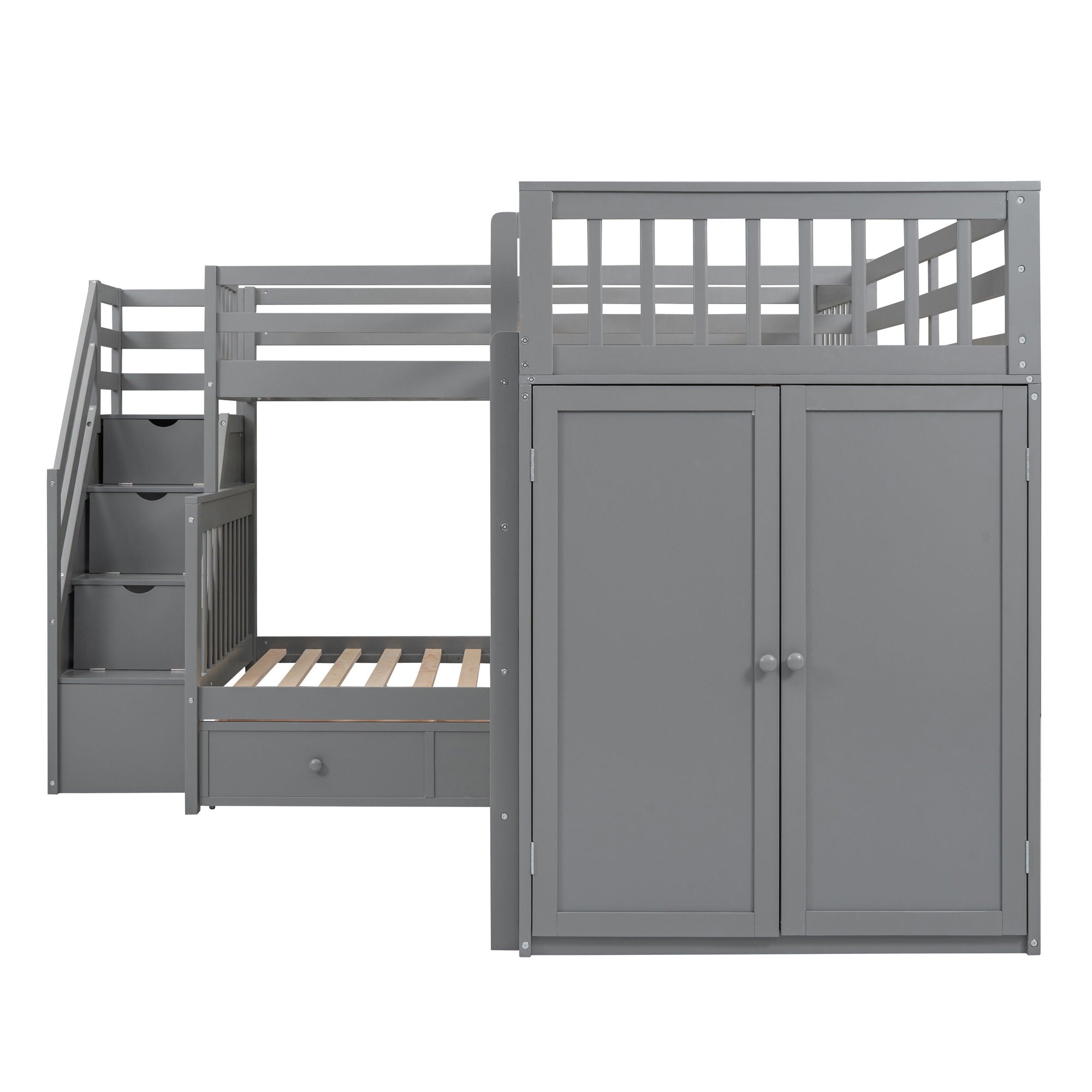 L Shaped Bunk Bed With 3 Drawers, Portable Desk And Wardrobe