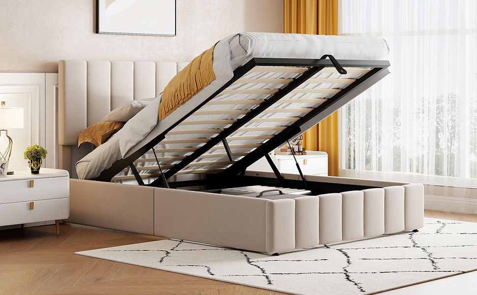 Elegant Upholstered Platform Bed With Hydraulic Storage System