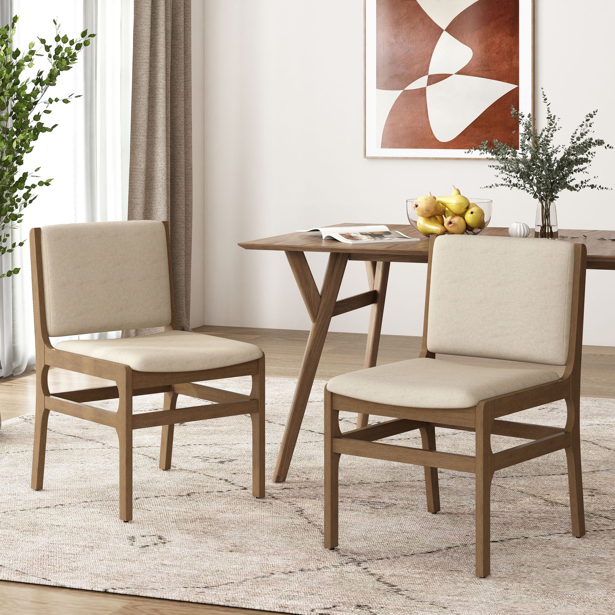 Contemporary Dining Chair Set Upholstered Fabric With Rubberwood Frame
