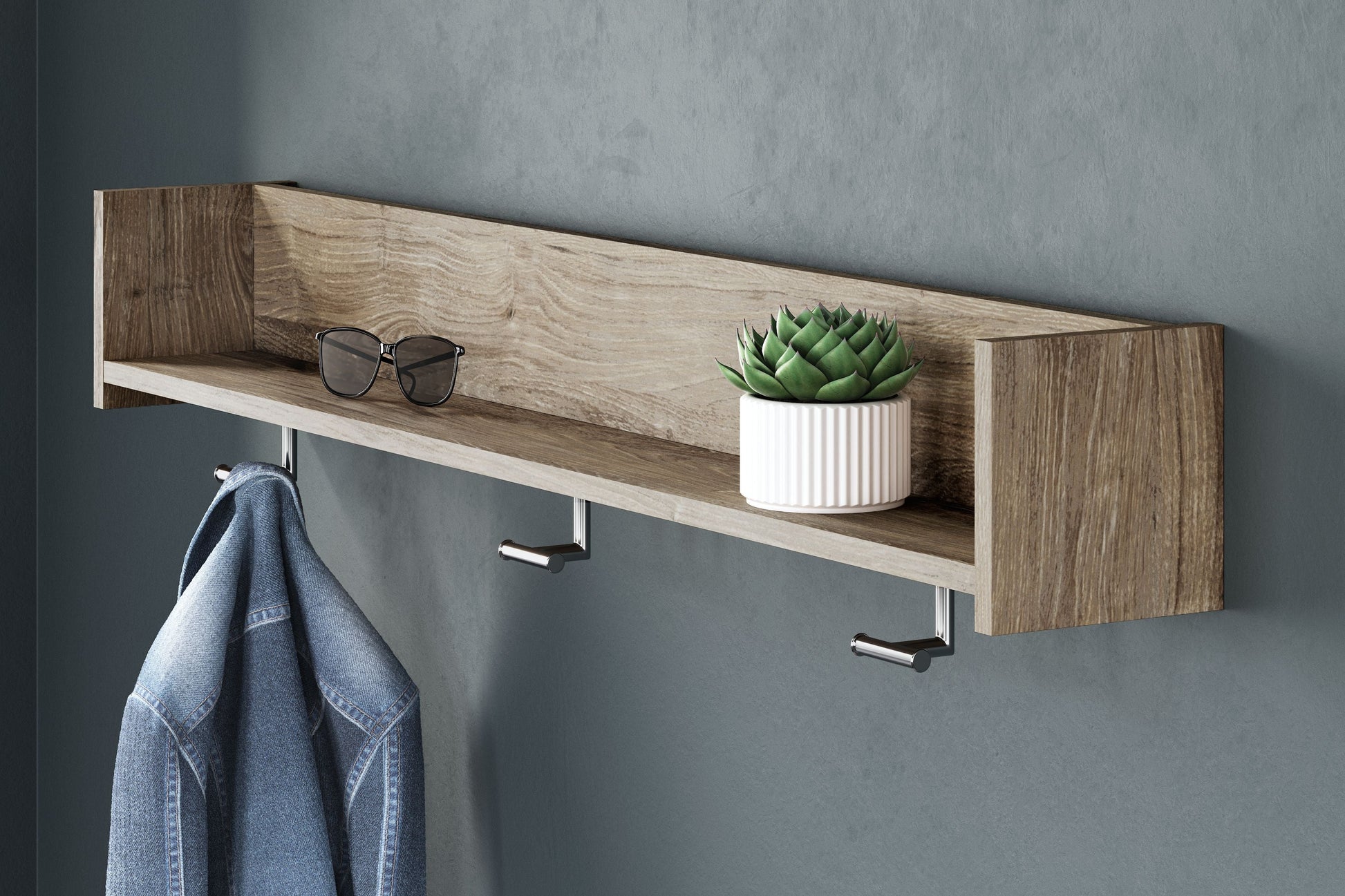Ashley Furniture Oliah - Natural - Wall Mounted Coat Rack W/shelf | Meri Furniture