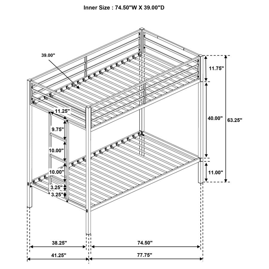 Alevera Metal Twin Over Twin Bunk Bed with Ladder