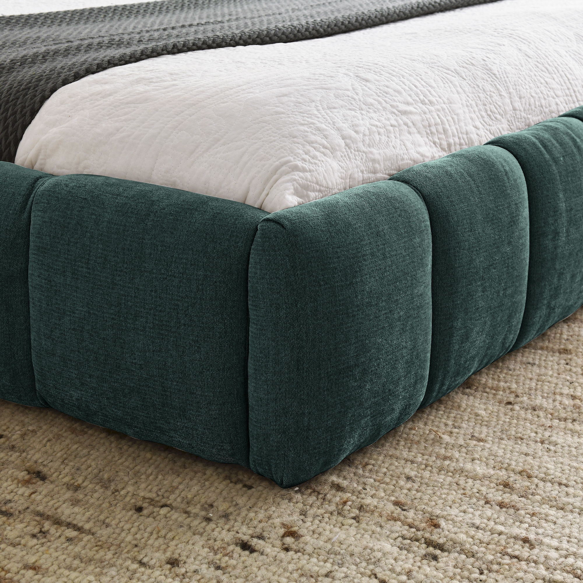 Modern Platform Bed Frame With Thick Chenille Fabric