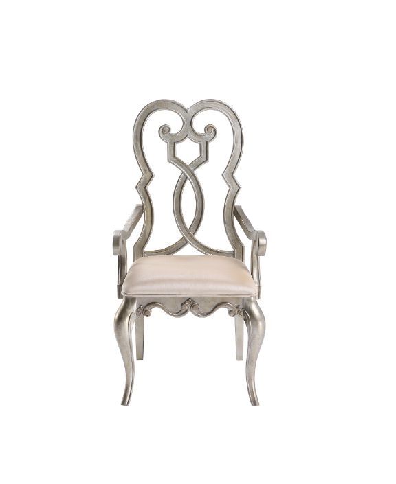 ACME Esteban - Chair (Set of 2) - Ivory Velvet & Antique Champagne Finish | Meri Furniture