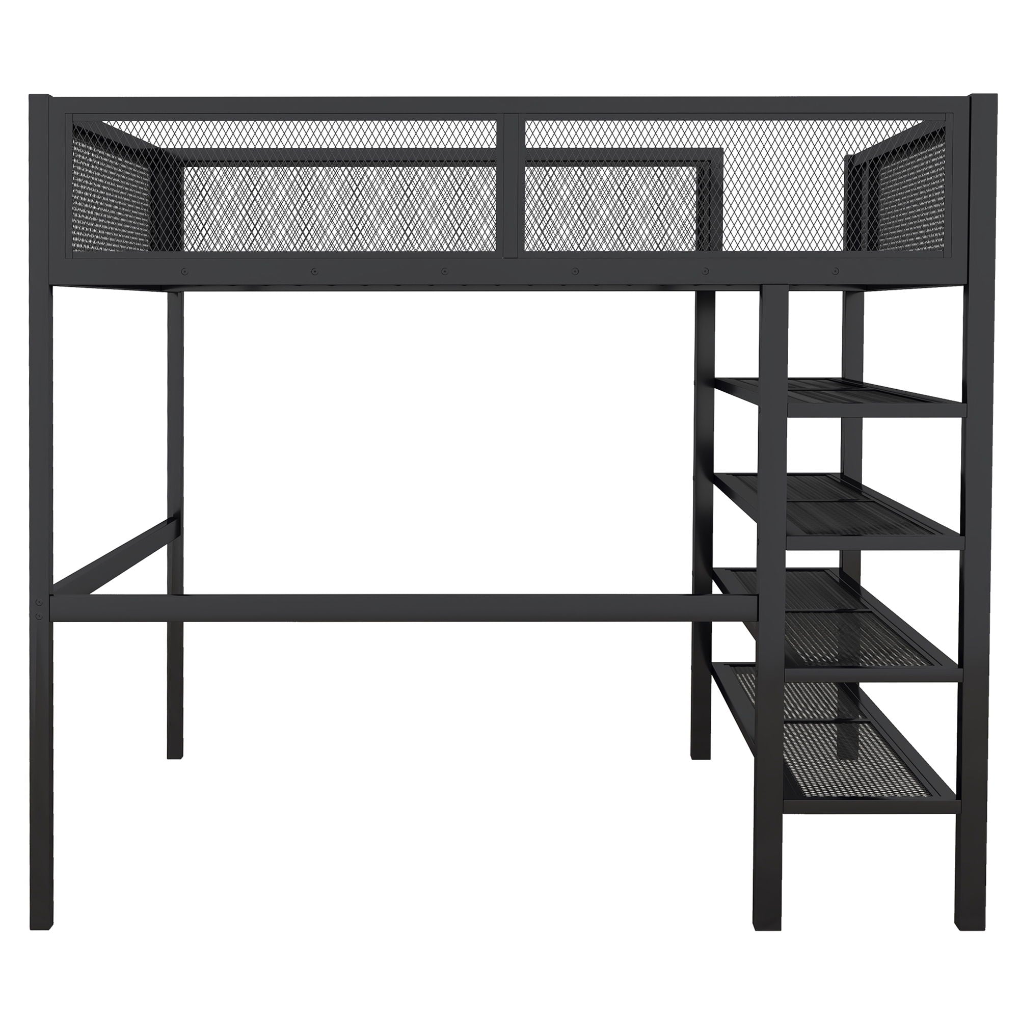 Loft Bed With 4 Tier Shelves And Storage