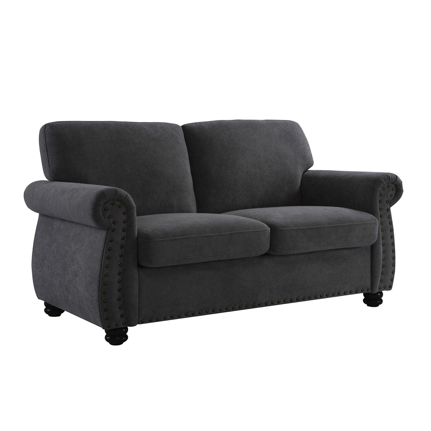 Soft Loveseat, Upholstered 2 Seater Couch, Loose Back Cushions And Turned Legs