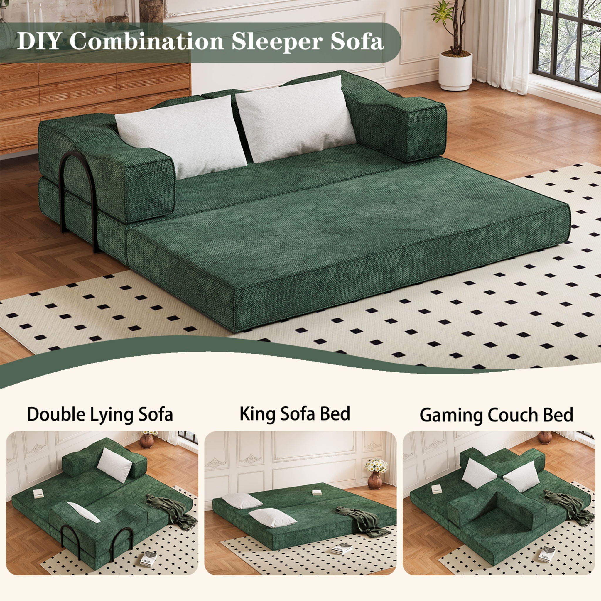 3 Seat Folding Floor Couch & King Size Bed Mattress