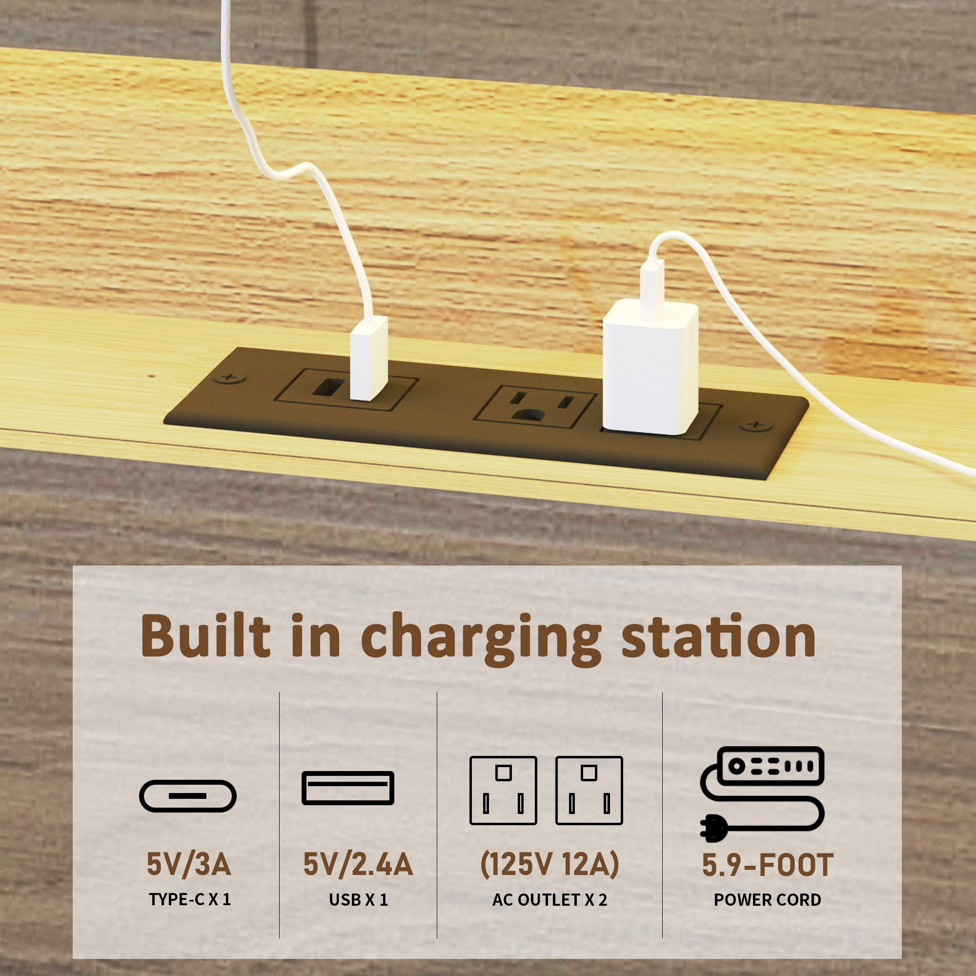 King Size Platform Bed Frame With Storage LED Light Headboard And Usb, Noise Free - Dark Gray