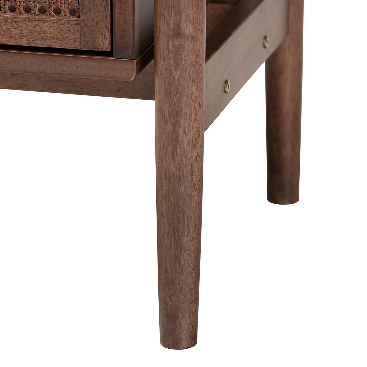 Alyssa Japandi Walnut Brown Wood 2-Drawer Nightstand Woven with Rattan