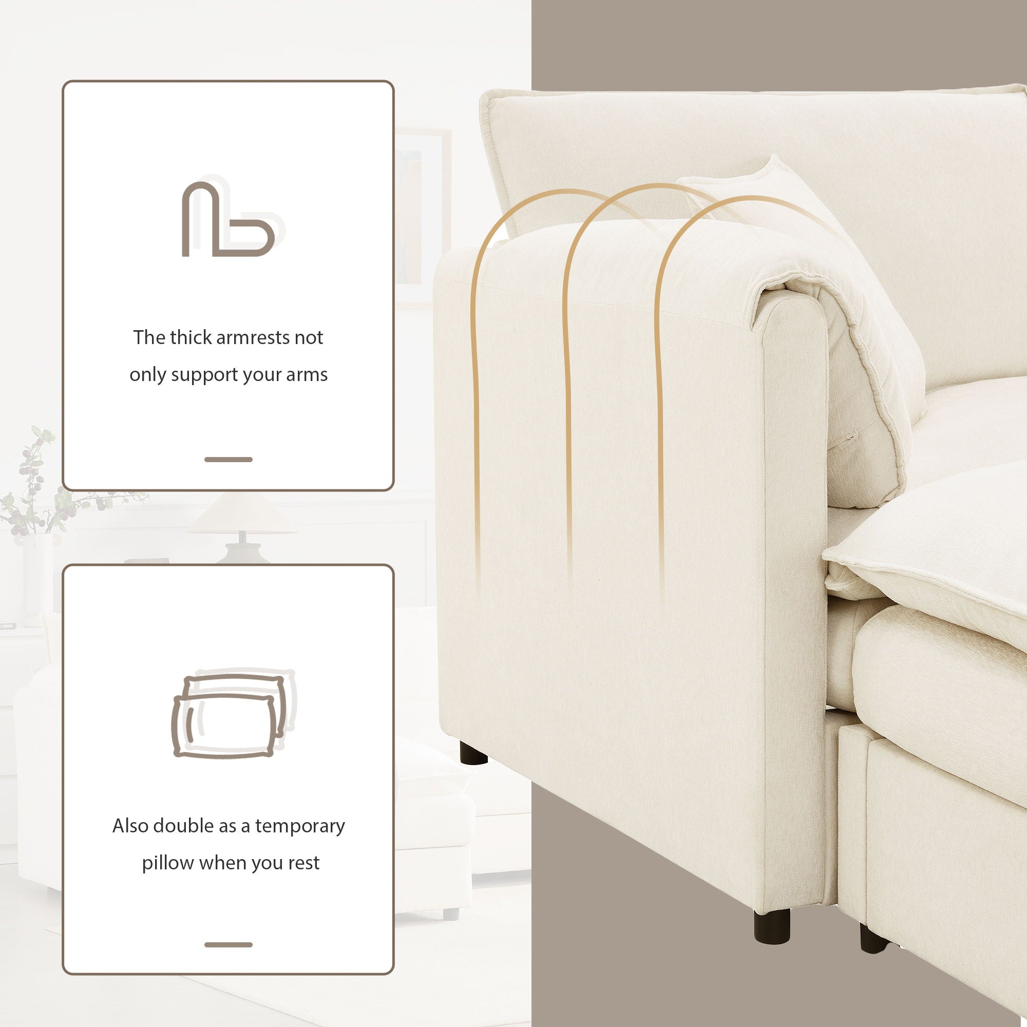 Modular Sectional With Deep And Wide Seat, Cloud Couch Set With Double Cushions Sofa With Movable Ottoman