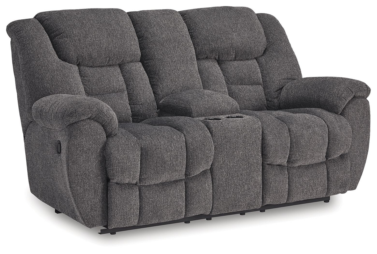 Signature Design by Ashley® Foreside - Charcoal - Dbl Reclining Loveseat With Console | Meri Furniture