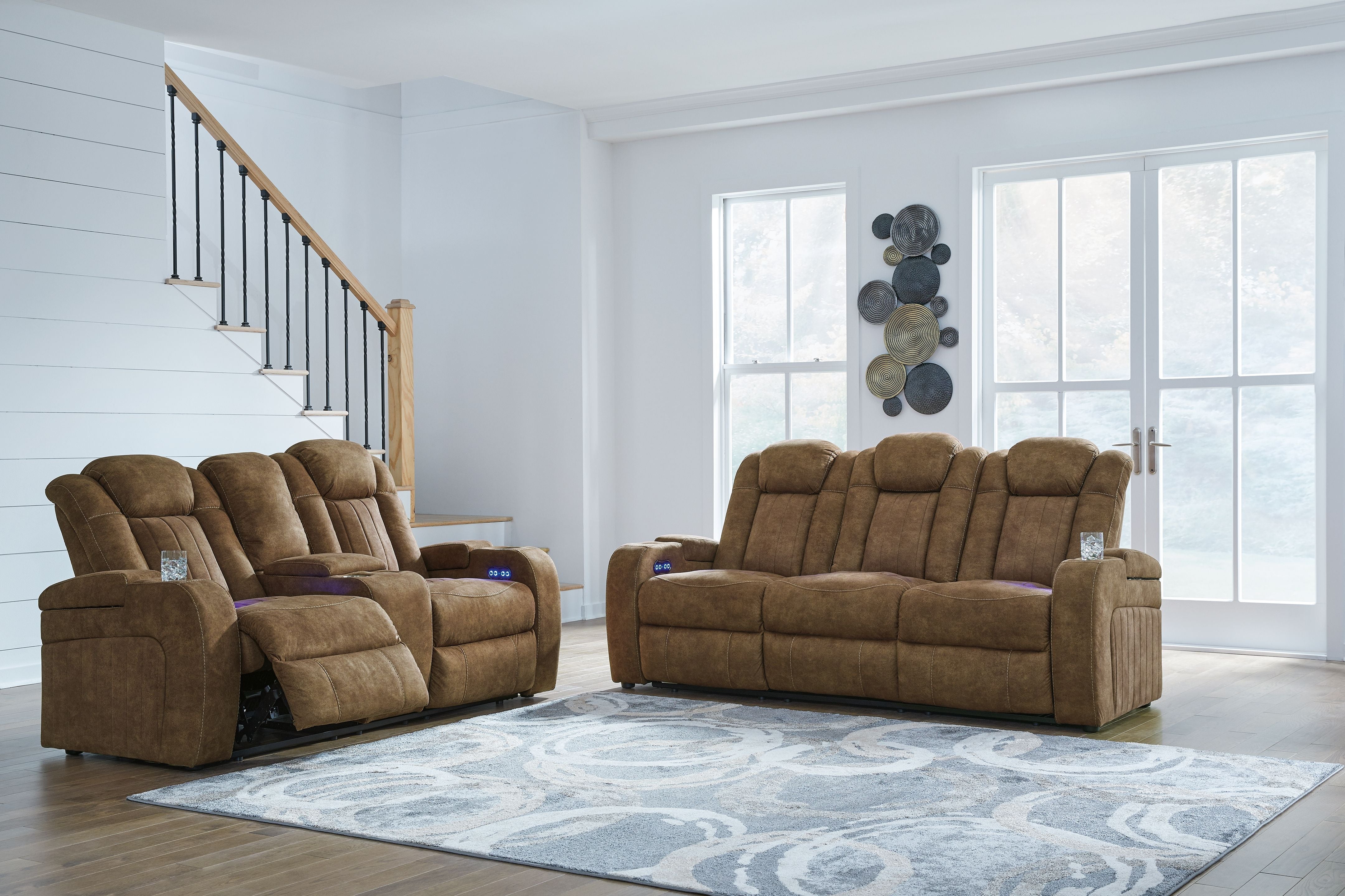 Signature Design by Ashley® Wolfridge - Brindle - 2 Pc. - Power Reclining Sofa, Power Reclining Loveseat With Console | Meri Furniture